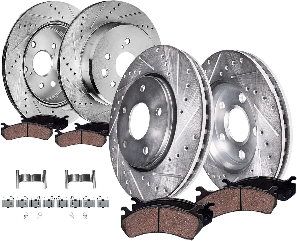 Detroit Axle - 8pc Brake Kit for Lexus GS350 IS350 IS200t RC350 GS200t GS450h IS300 RC200t RC300, 13.15' inch Front and 12.20' inch Rear Drilled and Slotted Disc Brakes Rotors Ceramic Brake Pads