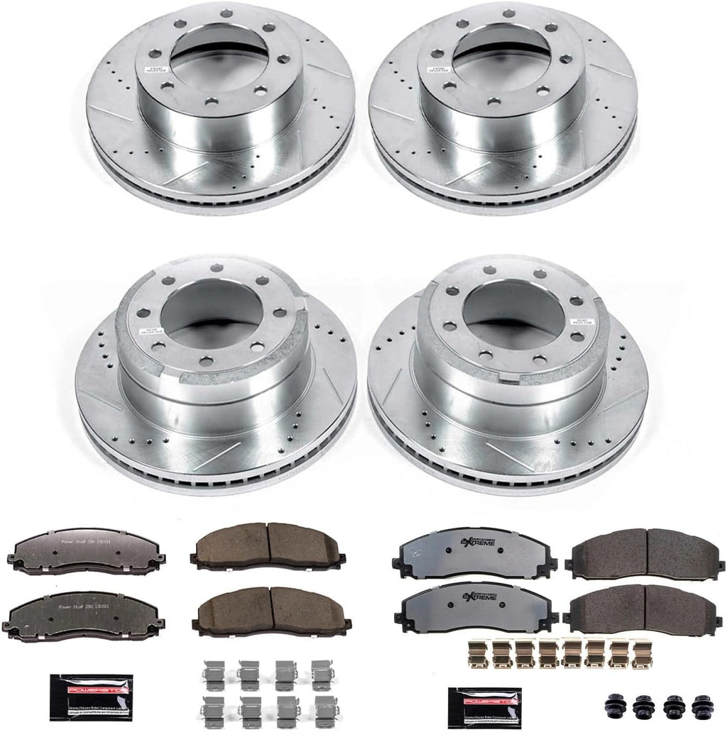 PowerStop Front & Rear Brake Kit For Ford F-250 Super Duty 2012-22 | Ford F-350 Super Duty 2013-22 - Truck & Tow Carbon Fiber Ceramic Brake Pads + Drilled & Slotted Rotors Upgrade, K6405-36