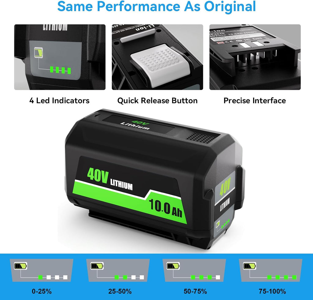 10.0Ah High Capacity Replacement for Ryobi 40V Battery OP4026 OP4030 OP4040 OP4050 OP4060 OP4075, Compatible with Ryobi 40 Volt Cordless Power Tools