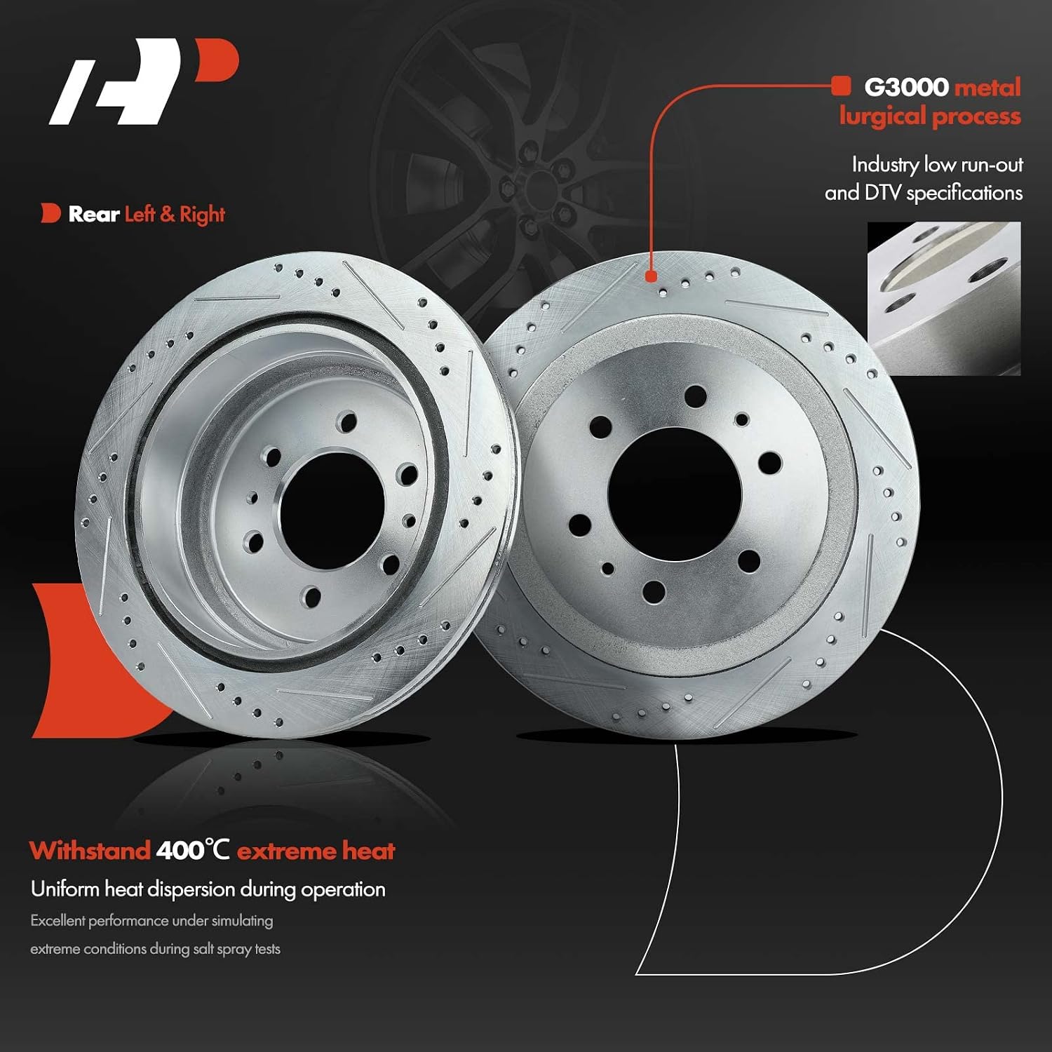 A-Premium Front and Rear Drilled and Slotted Disc Brake Rotors + Ceramic Pads Kit Compatible with Select Ford and Lincoln Models - For F-150 2004-2008, Mark LT 2006-2008, 12-PC Set