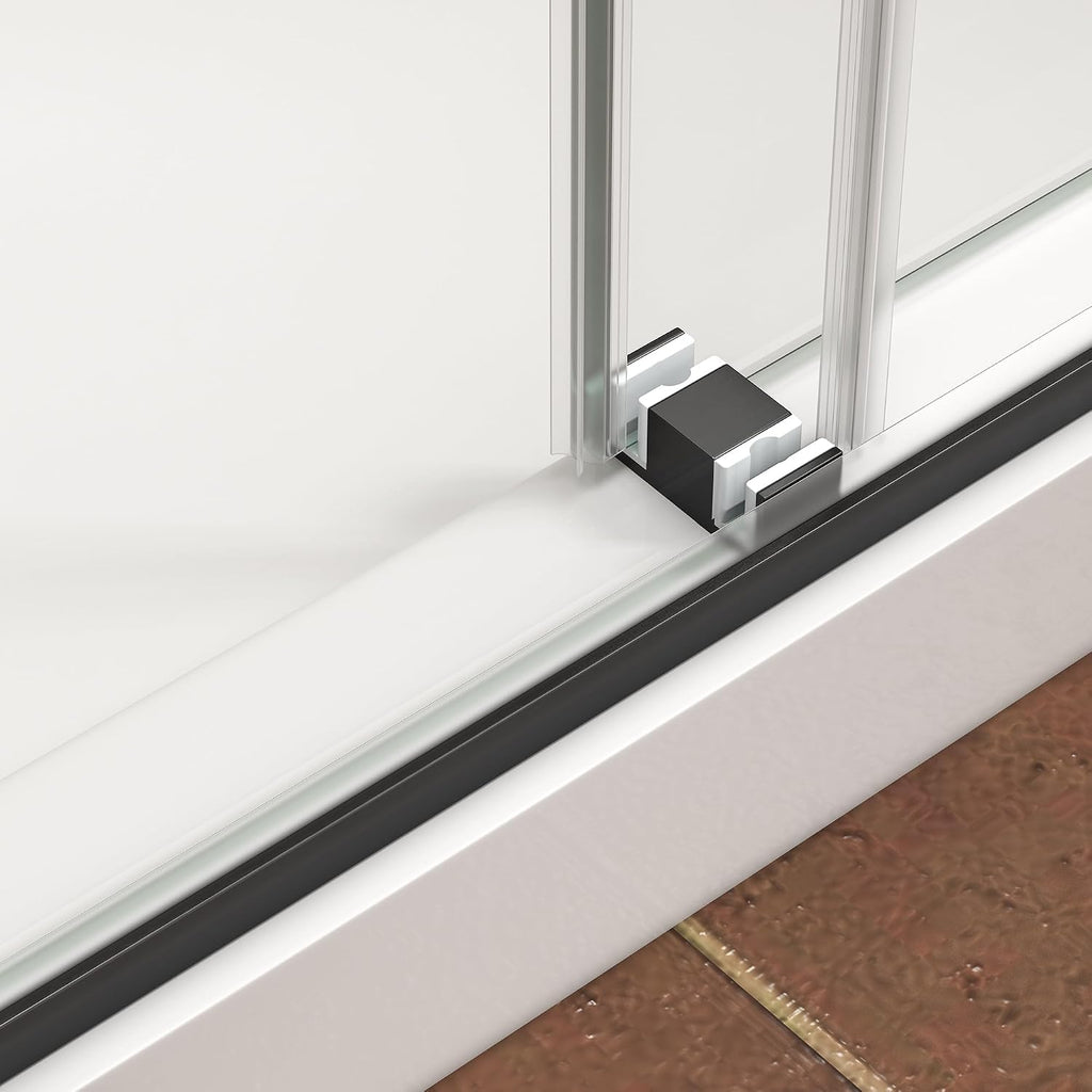 Frameless Shower Door,55-60' W x 76' H Sliding Glass Shower Door,5/16'(8mm) Thick Tempered Clear Glass with Explosion-Proof Film Nano Coating,Waterproof Strip,Matte Black