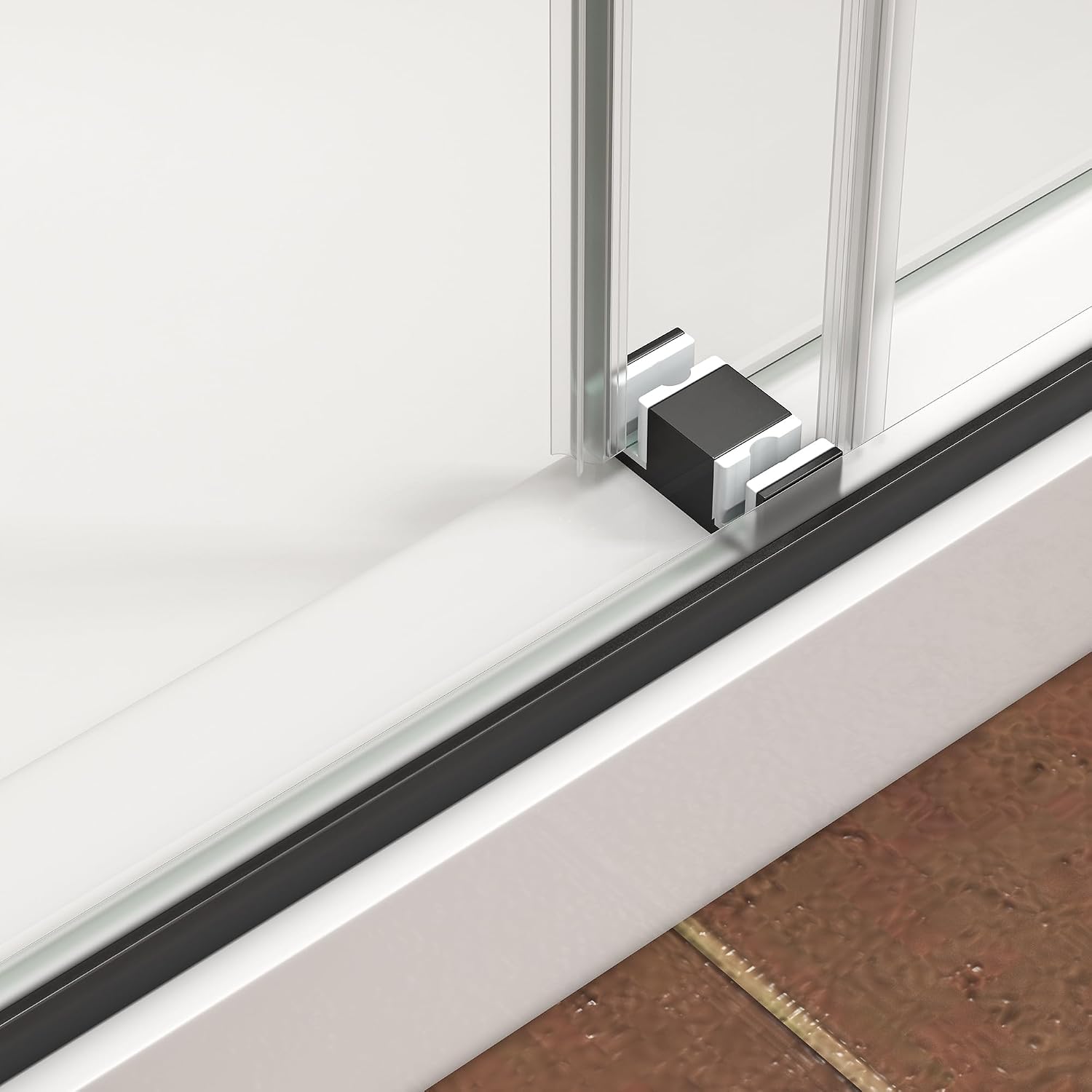 Frameless Shower Door,55-60' W x 76' H Sliding Glass Shower Door,5/16'(8mm) Thick Tempered Clear Glass with Explosion-Proof Film Nano Coating,Waterproof Strip,Matte Black