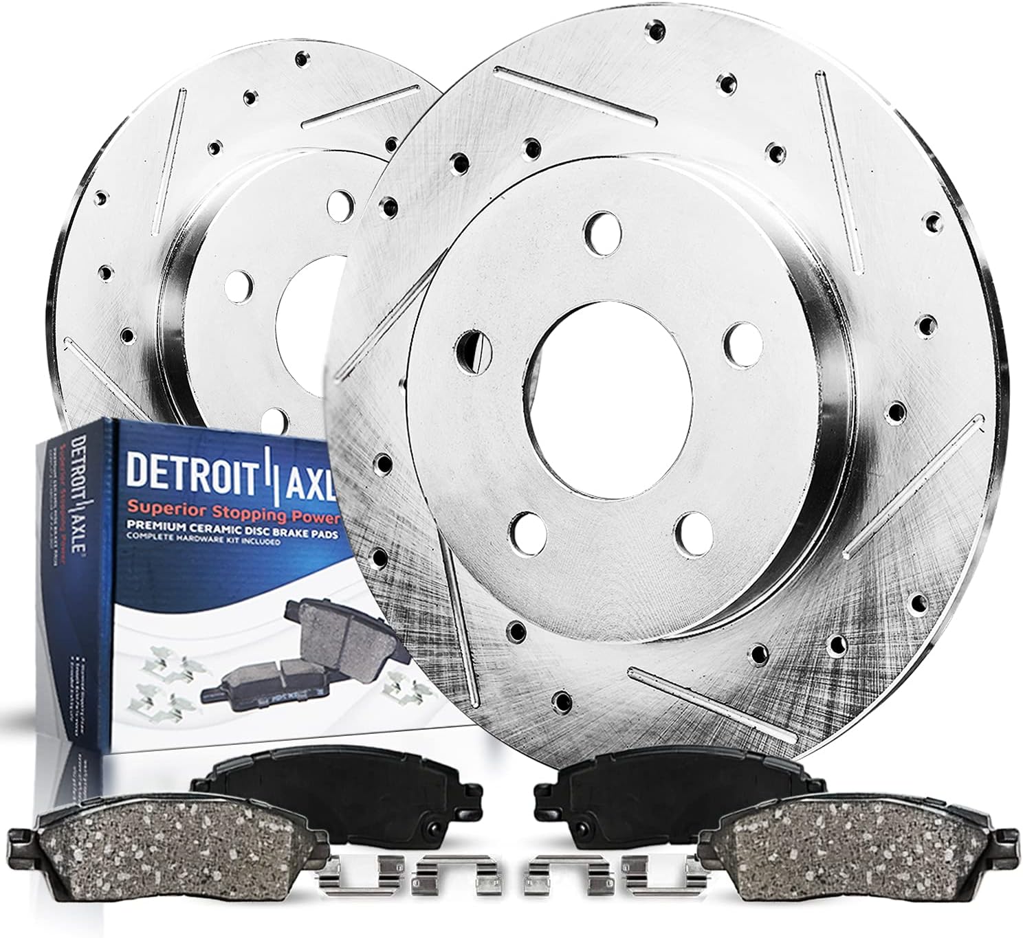 Detroit Axle - Rear Brake Kit for Subaru Impreza Crosstrek Forester XV Crosstrek, Drilled and Slotted Disc Brake Rotors Ceramic Brakes Pads with Hardware Replacement : 10.79' inch Rotor
