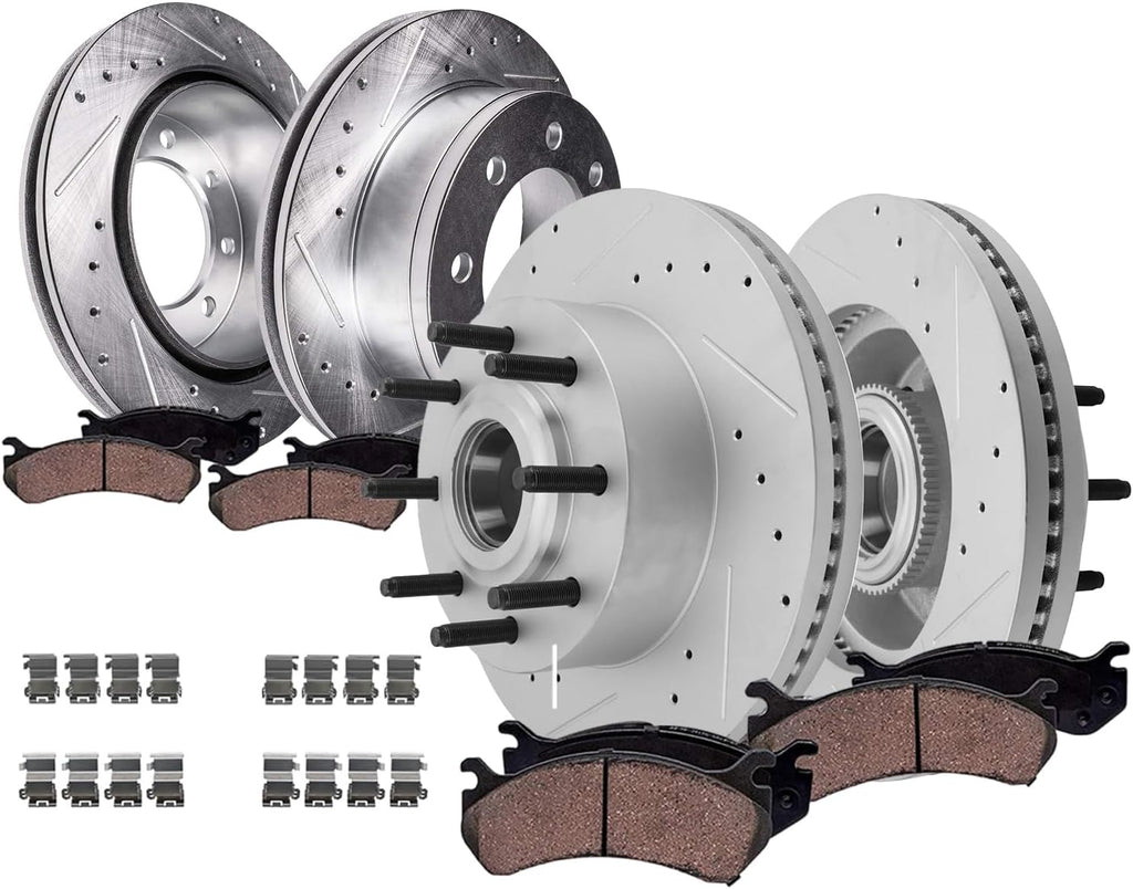 Detroit Axle - RWD Brake Kit for 2012-2022 Ford F-250 Super Duty 2013-2022 F-350 Super Duty [SRW] Drilled and Slotted Disc Brake Rotors Ceramic Brakes Pads Replacement: 14.29 inch Front and Rear Rotor