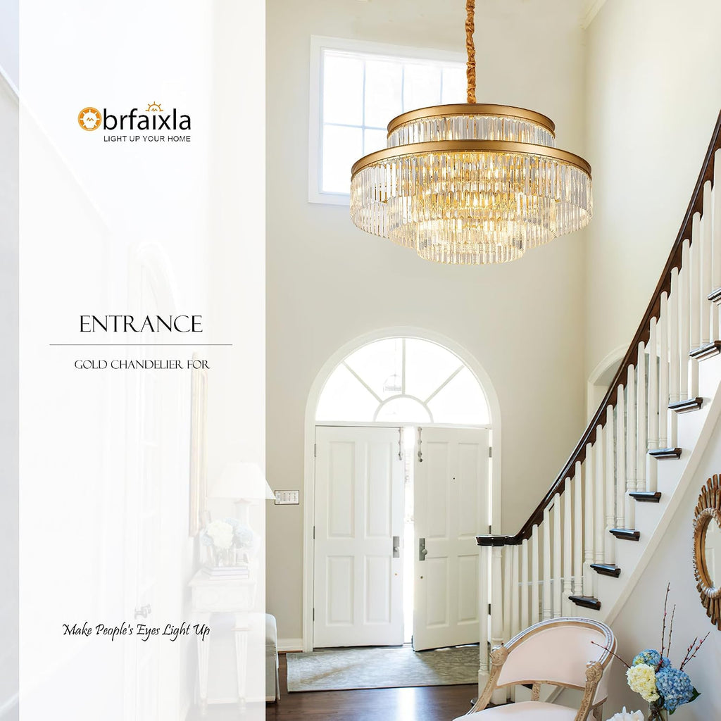 31.5' 18-Light Modern Crystal Chandelier Light Fixture Large 4-Tier Gold Luxury Glam Chandeliers for Dining Room Round Hanging Pendant Lighting for Living Room Kitchen Bedroom Foyer Lobby