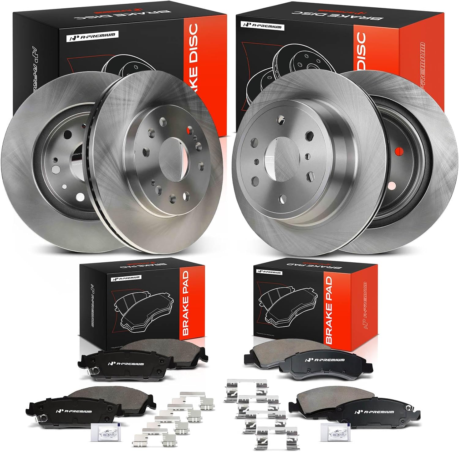 A-Premium Front and Rear Vented Disc Brake Rotors + Ceramic Pads Kit Compatible with Select Chevy, GMC and Cadillac Models - Silverado 1500, Sierra 1500, Escalade (ESV/EXT), Avalanche, Tahoe, Yukon