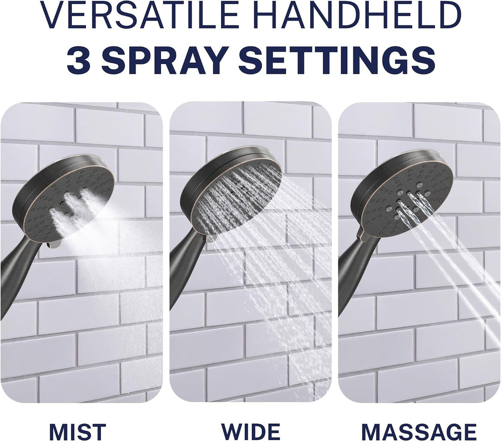 HammerHead Showers Solid Metal 27.5 Inch Shower Slide Bar with 3-Spray Handheld Shower Head with Long Hose and Holder, 2.5 GPM High Pressure Shower Head, Oil Rubbed Bronze