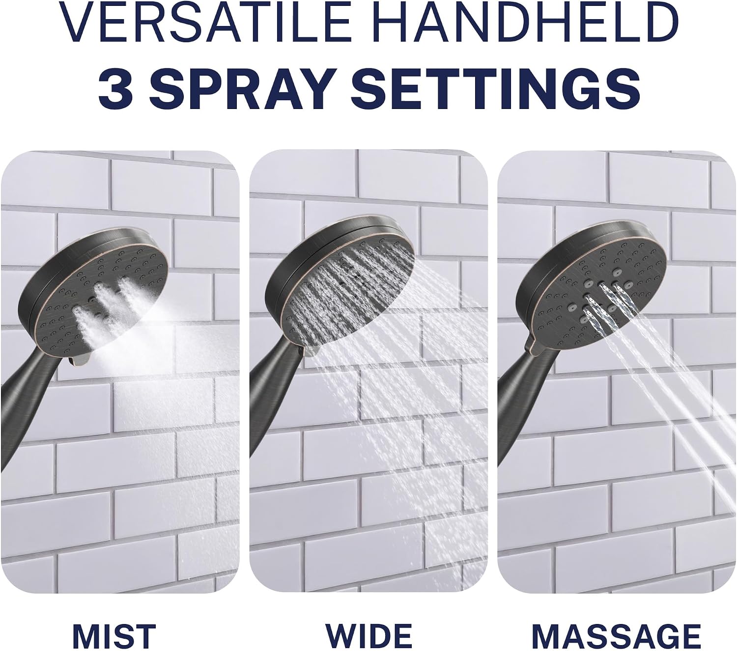 HammerHead Showers Solid Metal 27.5 Inch Shower Slide Bar with 3-Spray Handheld Shower Head with Long Hose and Holder, 2.5 GPM High Pressure Shower Head, Oil Rubbed Bronze