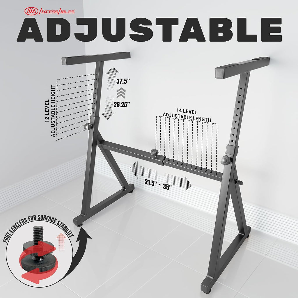 AxcessAbles Adjustable Piano Keyboard Stand and DJ Controller Desk – Removable 36'x19.4' Steel Tabletop, Height Adjustable Music Workstation for Mixers, Synths, Recording, and Live Performance