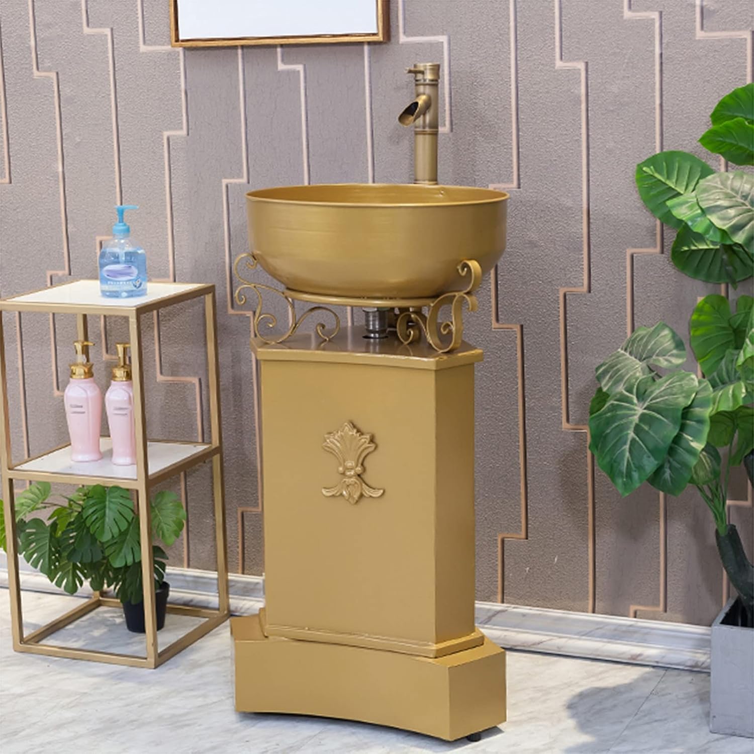 Free Standing Bathroom Vanity Unit, Industrial Style Wrought Iron Sink Bathroom Cabinet with Faucet and Drain 16.9 x 33.4 in,Orange
