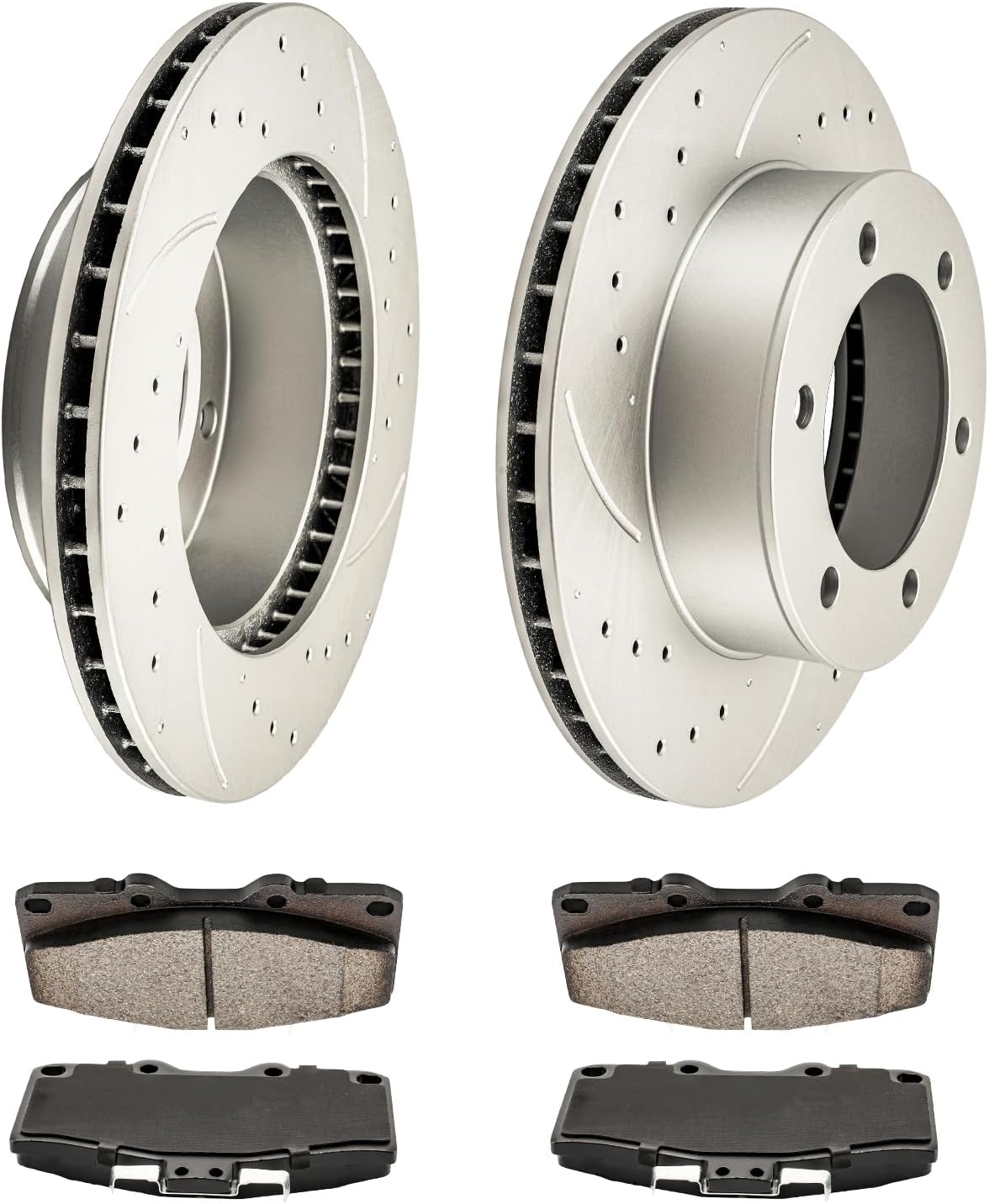 KAX Front Rotors and Brake Pads kit for Toyota 4Runner 1996-2002, Toyota Tacoma 1995-1998, 2004, Drilled and Slotted Disc Brake Rotor Ceramic Brake Pads Replacement (#31165+D611, 11.67inch, 296.5MM)