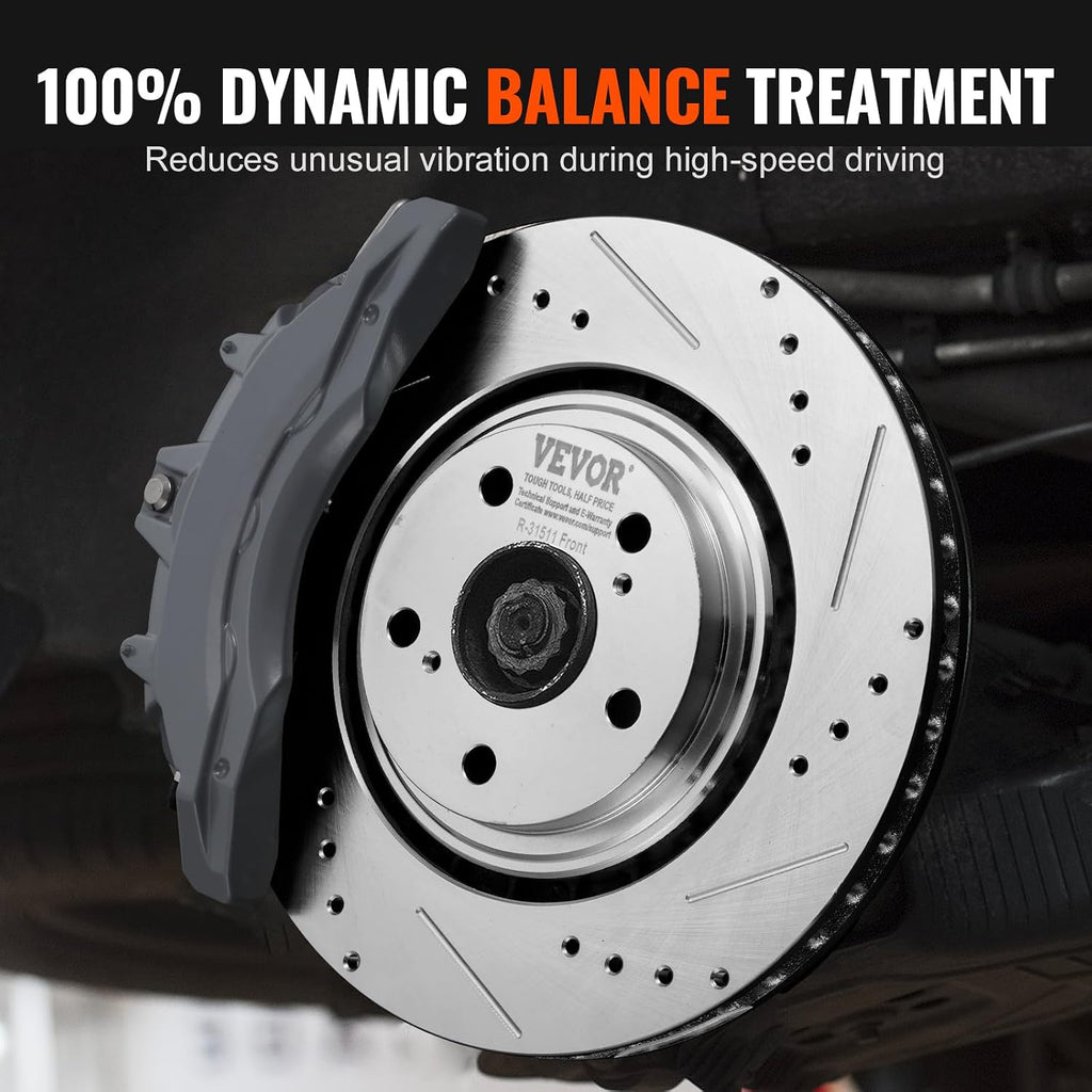 VEVOR Front and Rear Brake Kit Compatible with Toyota Sienna, Highlander, Lexus RX350, RX450h, Drilled and Slotted Brake Rotors Ceramic Brake Pads Replacement, 12.9' Front Rotors 12.2' Rear Rotors