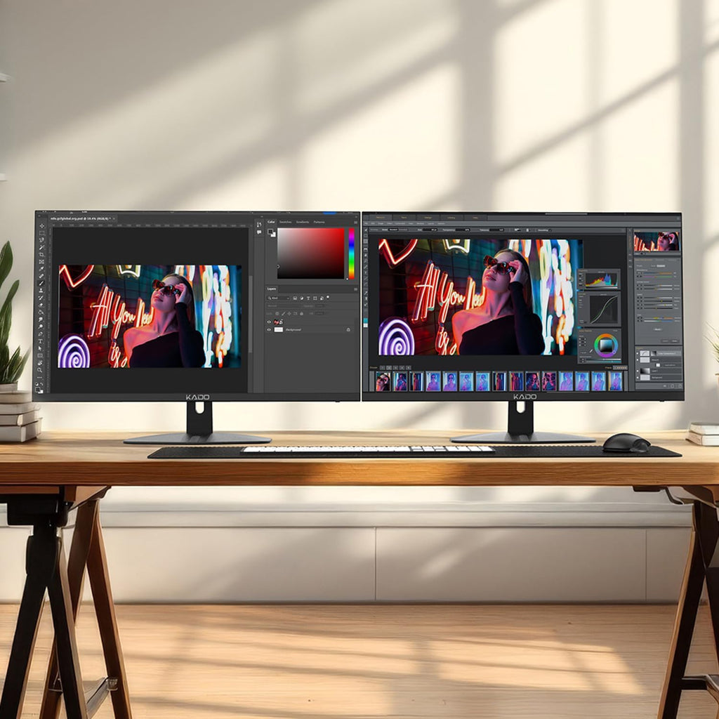Kado Dual Monitor Setup - 2-Pack 27' 1920x1080 Computer Monitor 75Hz VESA Mount HDMI Office Gaming Built-in Speakers (E27 Dual Series)