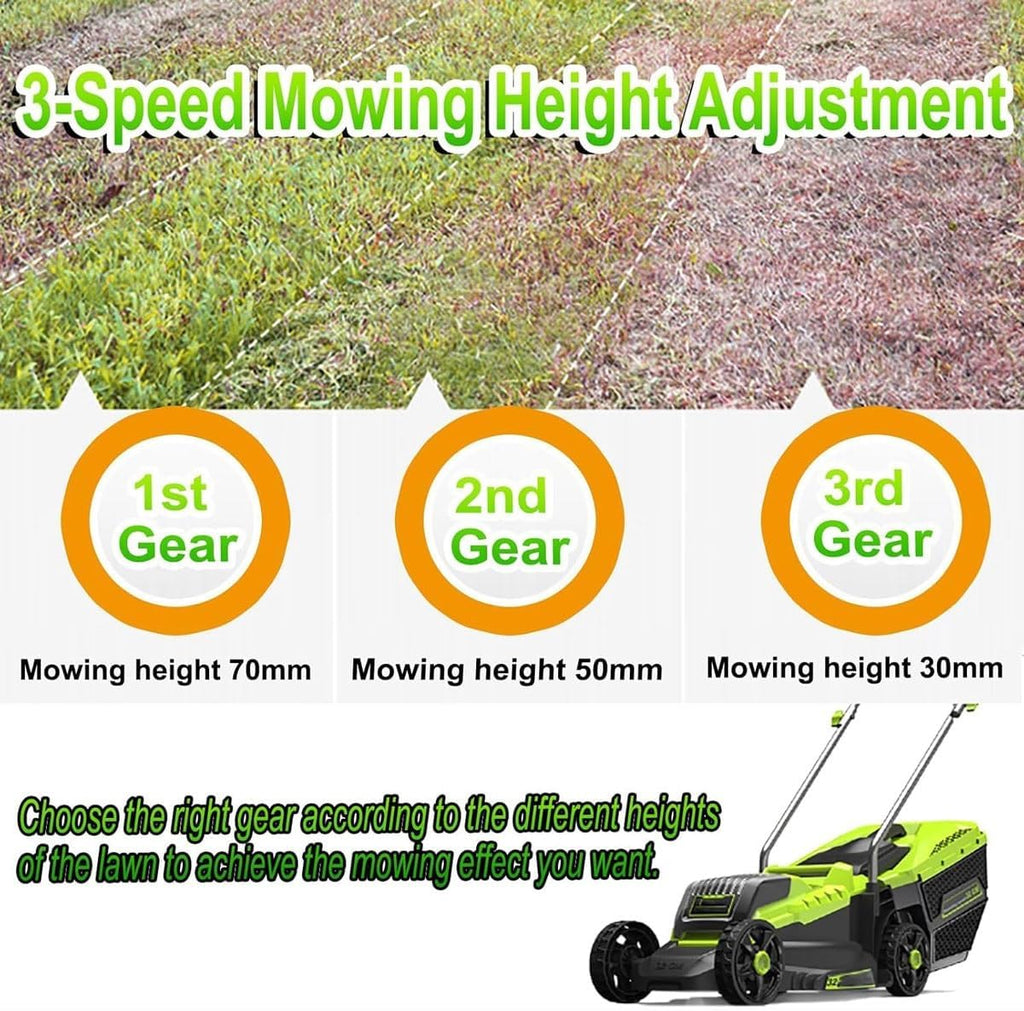Electric Lawn Mower,1200W Cordless Roller Mulching Lawnmower with 2x4000mAh Batteries, 45L Grass Collection Box,32cm Cutting Width, 3 Adjustable Cutting Heights(30/50/70mm),for Garden Lawn