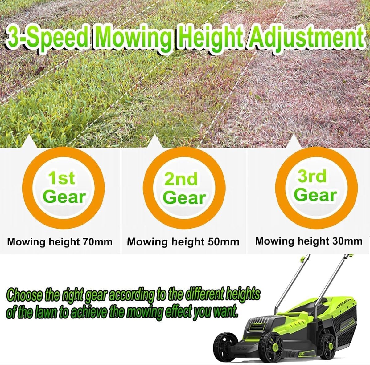 Electric Lawn Mower,1200W Cordless Roller Mulching Lawnmower with 2x4000mAh Batteries, 45L Grass Collection Box,32cm Cutting Width, 3 Adjustable Cutting Heights(30/50/70mm),for Garden Lawn