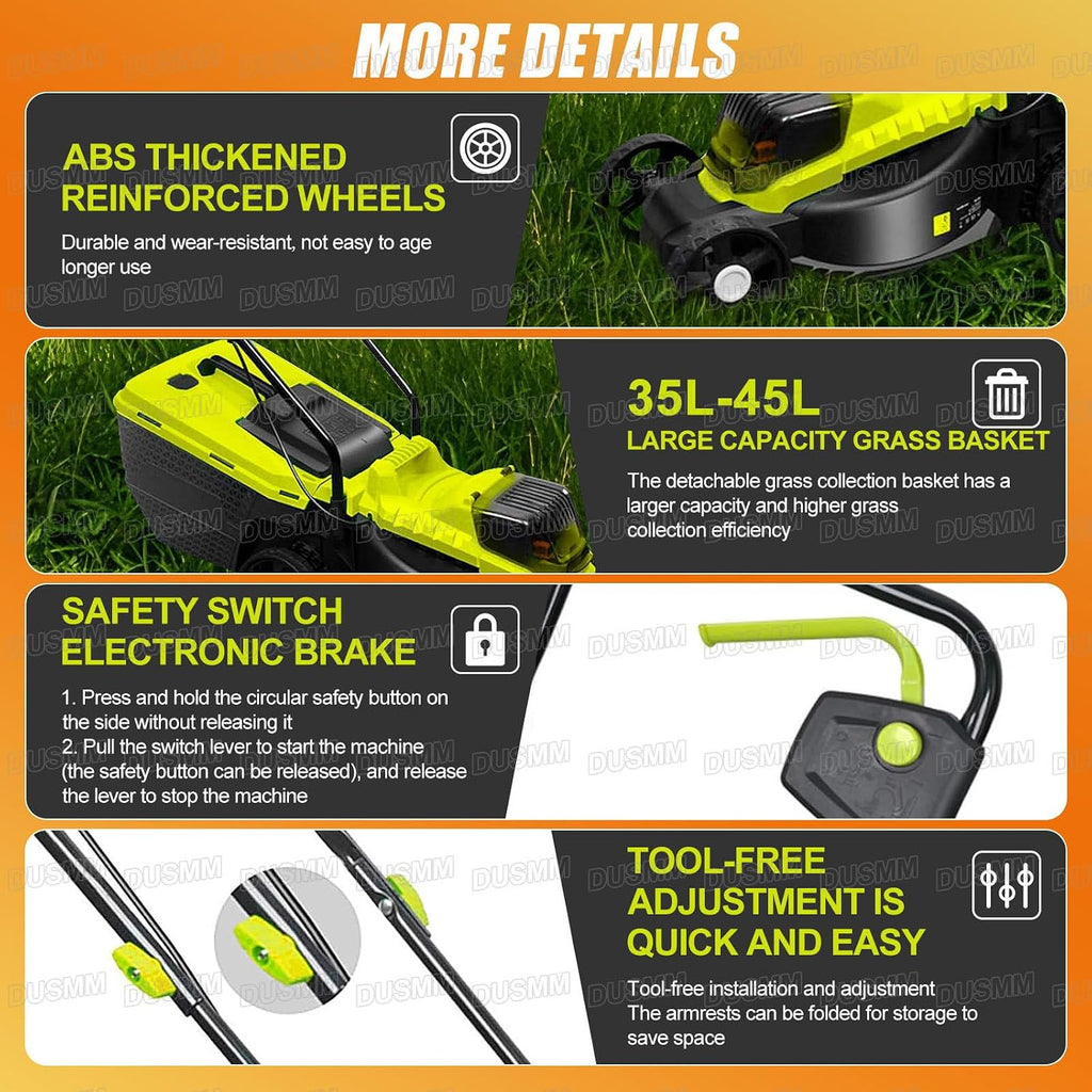 Cordless Push Lawn Mower with 35L-45L Grass Box,30/50/70 Mm Adjustable Cutting Height, Cutting Size 330mm,Brushless Motor,for Lawn Care and Garden