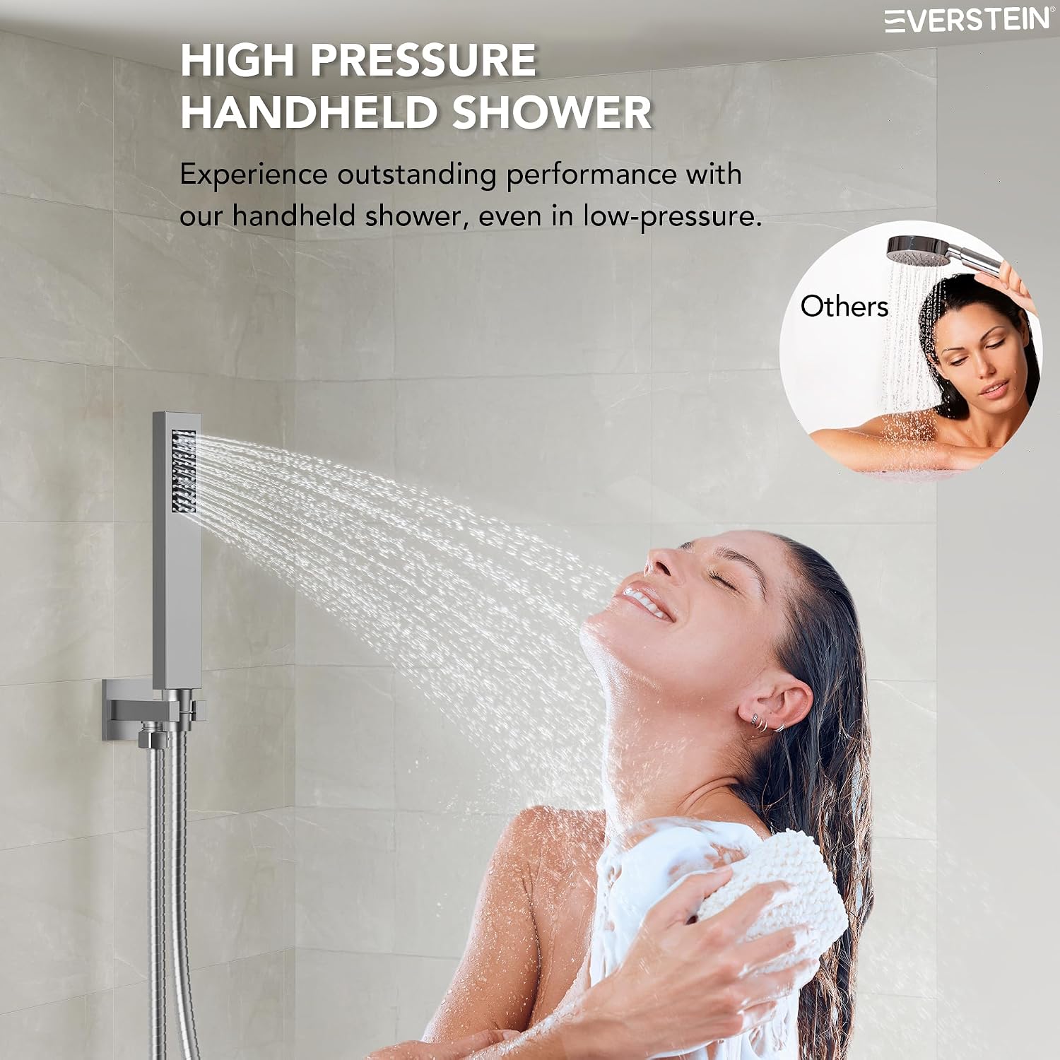 10' High-Pressure Rainfall Shower Faucet, Celling Mount Dual Shower Head System, Brushed Nickel