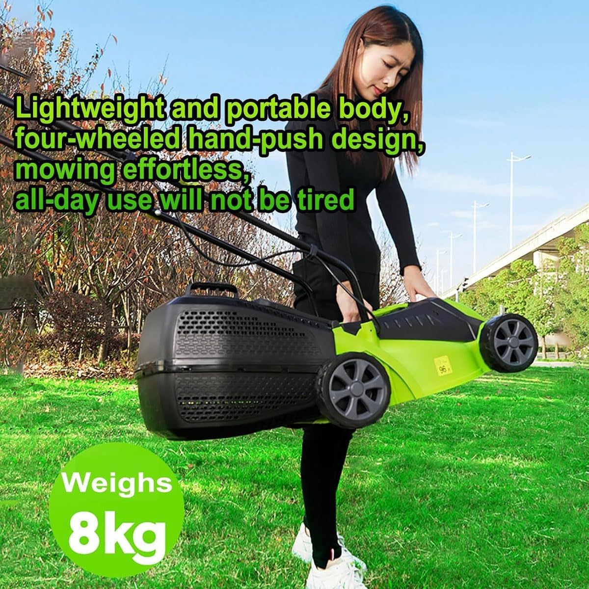 Electric Lawn Mower,1600W Cordless Foldable Lawnmower with 30L Large Grass Box, 32cm Cutting Width, 3 Adjustable Cutting Heights (25-65mm),Foldable Handle,for Garden Lawn