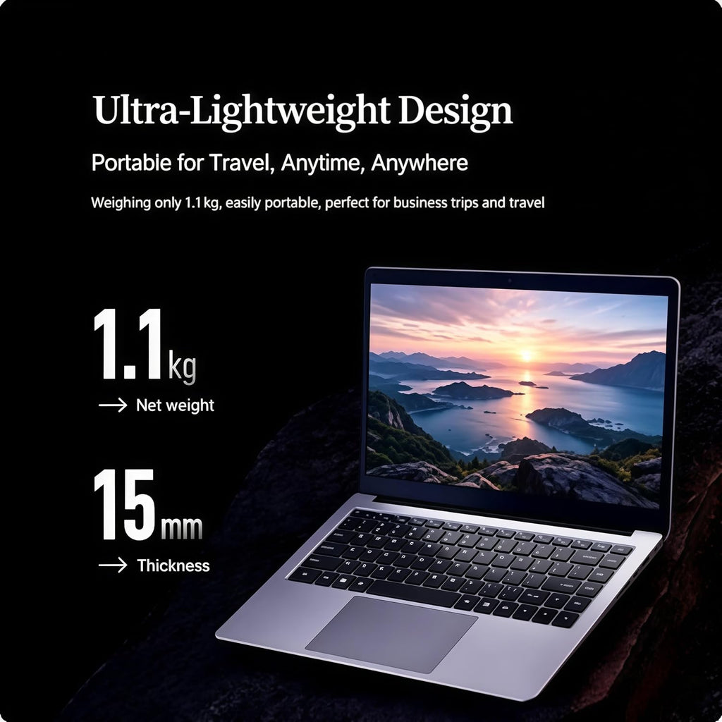 14 inch Laptop Computer Celeron N4000 8GB RAM 256GB SSD CPU up to 2.6GHz 1920 * 1080 IPS Display Laptop PC WiFi 2.4/5G, BT 5.0, USB 3.0, Mini HDMI,Laptops for Students,Business Work