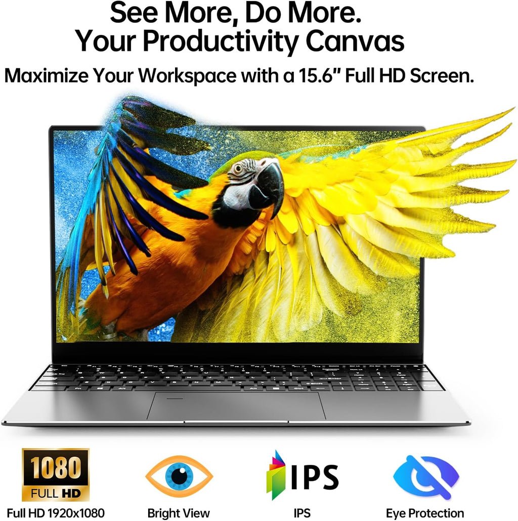 2026 Latest 15.6'' Laptop Win 11 Pro, Intel Processor 6500Y(3.4GHz), 4GB RAM 128GB SSD, 1080p FHD IPS Display, Backlit Keyboard, Fingerprint, Webcam, USB 3.2 Gen1, WiFi5, Mini-HDMI, TF Card Slot