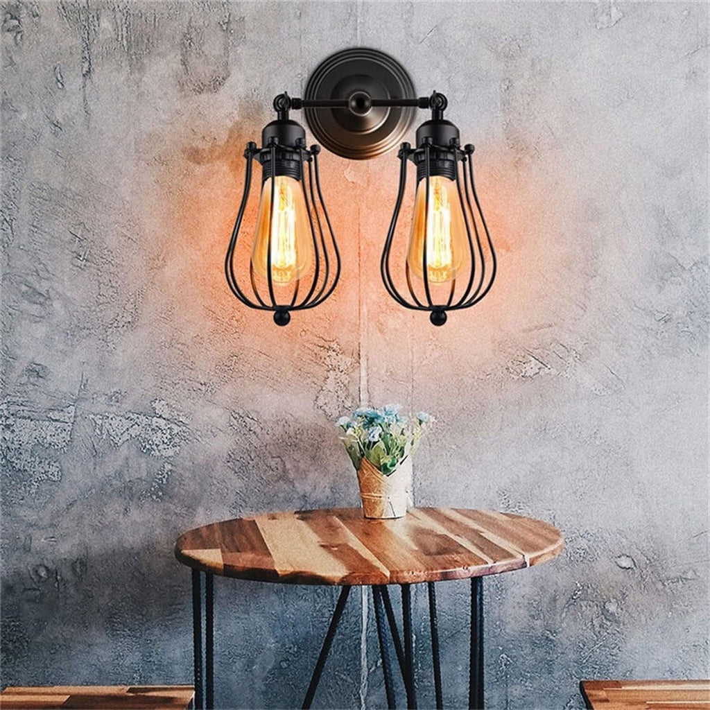 Bathroom Light Industrial Double Head Wall Lights Sconce American Rustic Wrought Iron Antique Compatible with Restaurant Corridor Bedroom Wall Lamp,Luxury