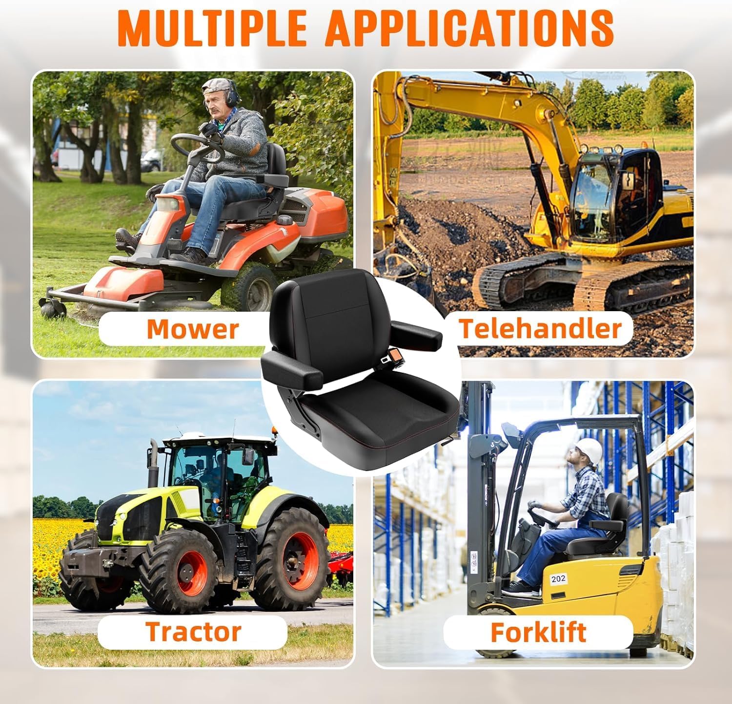 Universal Tractor Seat, Lawn Mower and Forklift Seat with Suspension Bag, Safety Design, Strong Protective Performance, High Durability for Zero Turn Mower, Skid Loader, Backhoe, Dozer, Telehandler