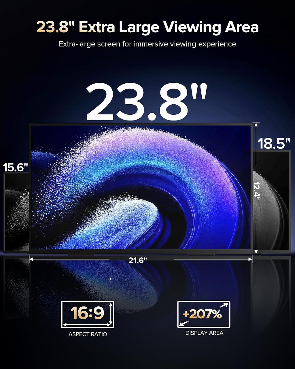 23.8'' QLED Portable Monitor 144Hz Gaming Monitor, 145%sRGB | 2000:1 | FreeSync Built-in Adjustable Stand, Speaker and VESA, USB-C HDMI Large Second Screen for Laptop, Mac-book, PC, Game Console