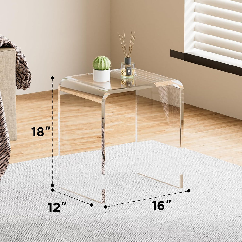 2PCS Acrylic Side Table, Clear Coffee Table & End Table, 0.6' Thick Modern Transparent Nightstand/Stool for Living Room, Bedroom, Office, Bathroom, Showroom - 16' L x 12' W x 18' H