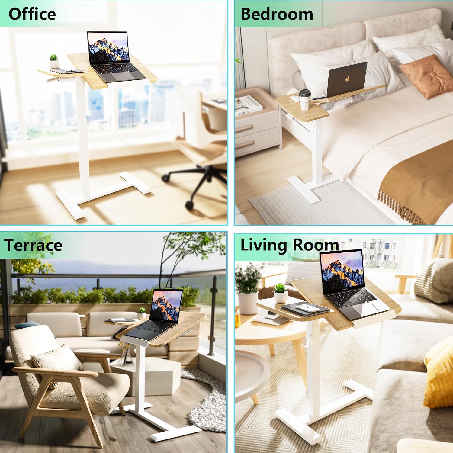 ETHU Overbed Table with Tilting Top, Medical Table with Wheel Height Adjustable - Laptop Bedside Table with Locking Wheels for Hospital, Home, and Office