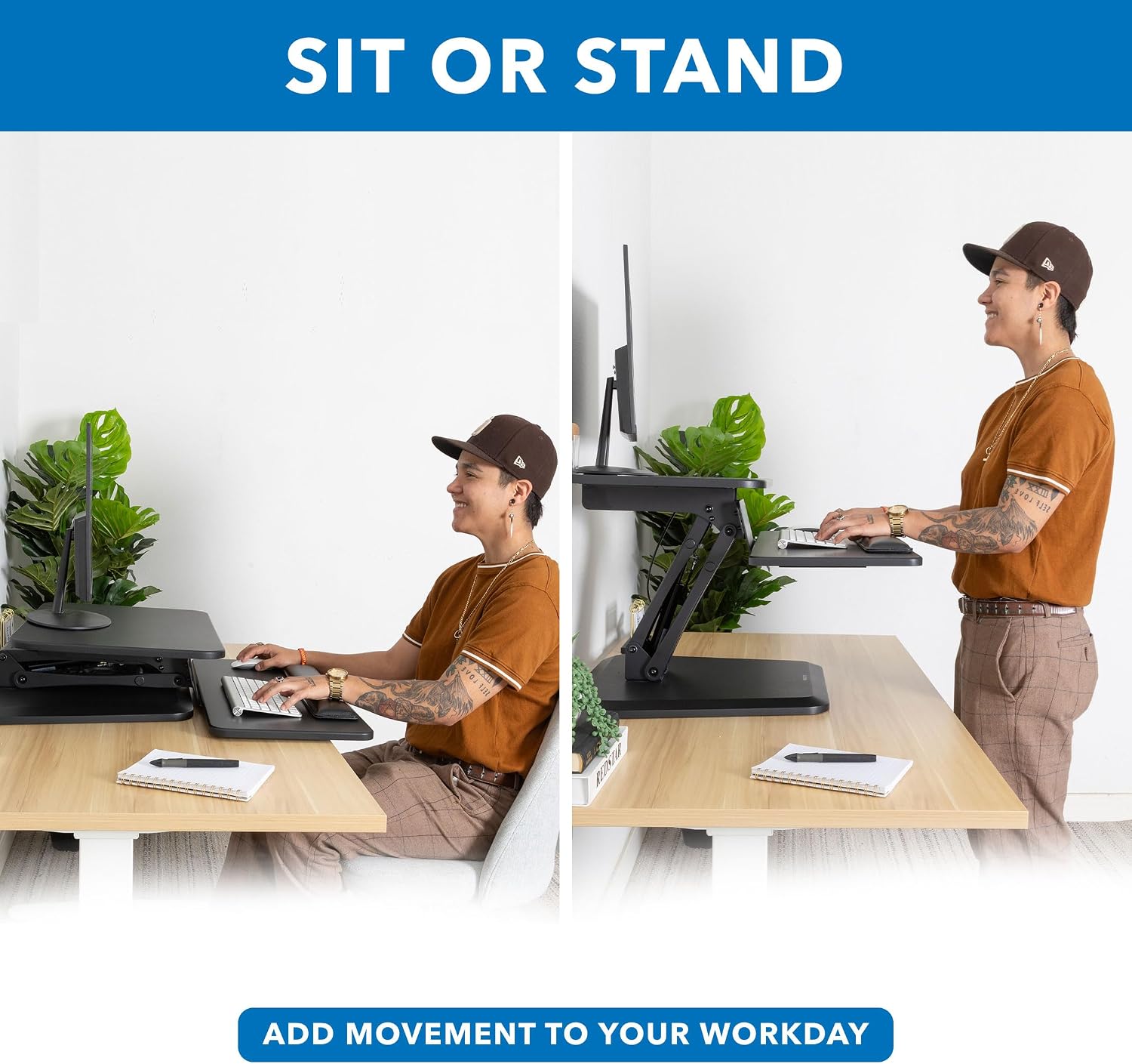 Mount-It! Compact Standing Desk Riser, Height Adjustable Desktop Sit Stand Workstation with Gas Spring, Tabletop Stand Up Desk with Keyboard Tray, Black