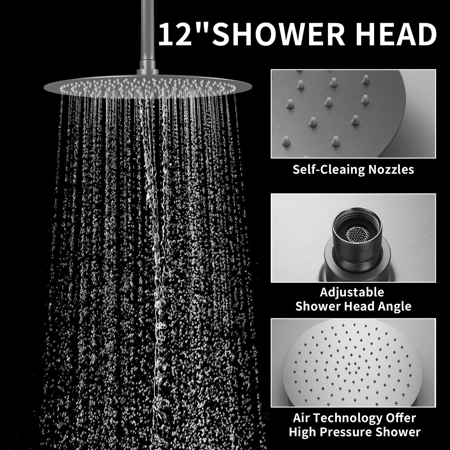 Brushed Nickel Shower System 3-Function Ceiling Shower Faucet Set with 12' and 8' Rainfall Dual Shower Head and Handheld Shower with Adjustable Slide Bar, Full Body Shower System Fixture