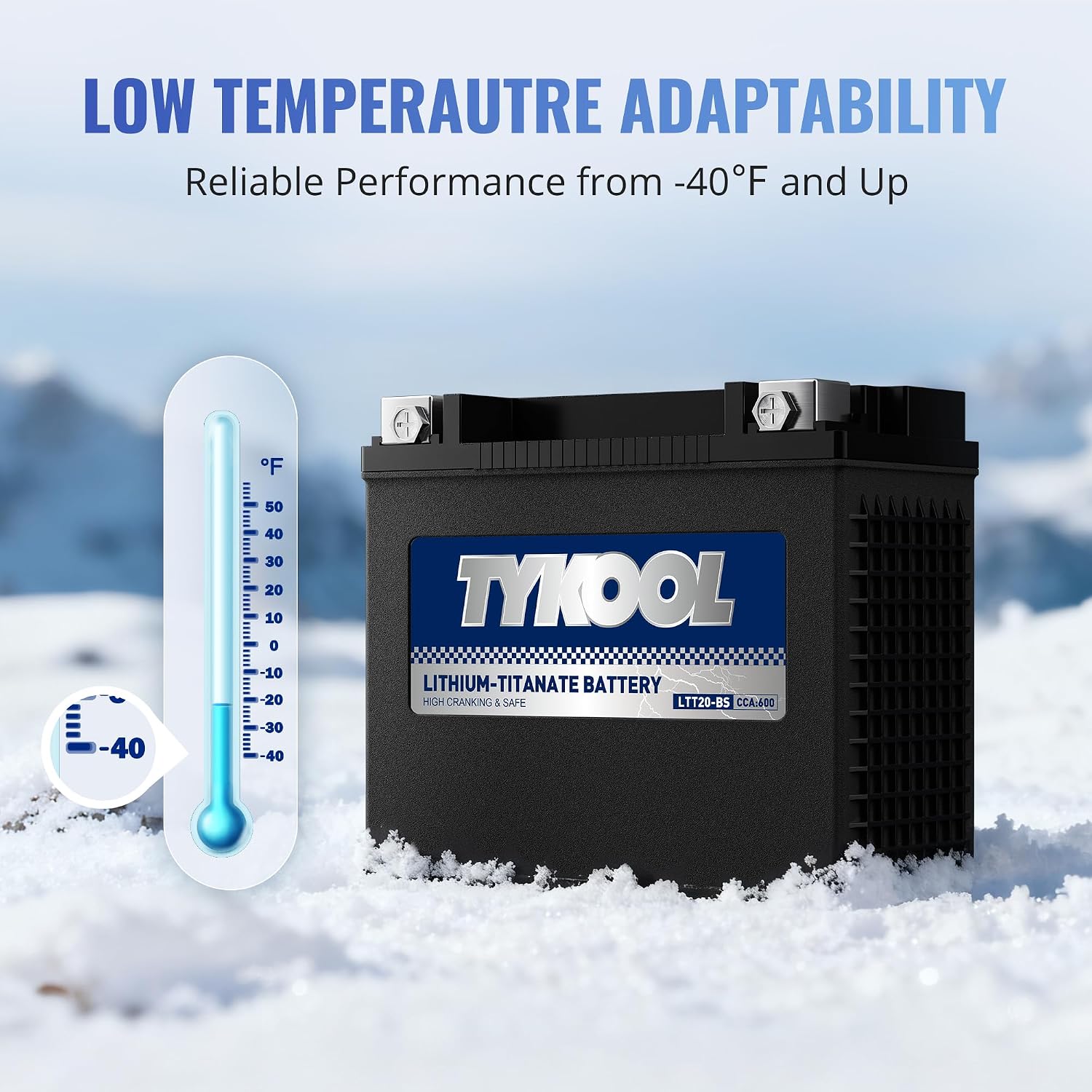 TYKOOL YTX20-BS /YTX20H-BS Lithium Titanate Powersports Battery, 600 CCA, Nornally Work at -40 °F,Motorcycle Battery,Fits for ATV,UTV,PWC,Snowmobile,Lawn Mower