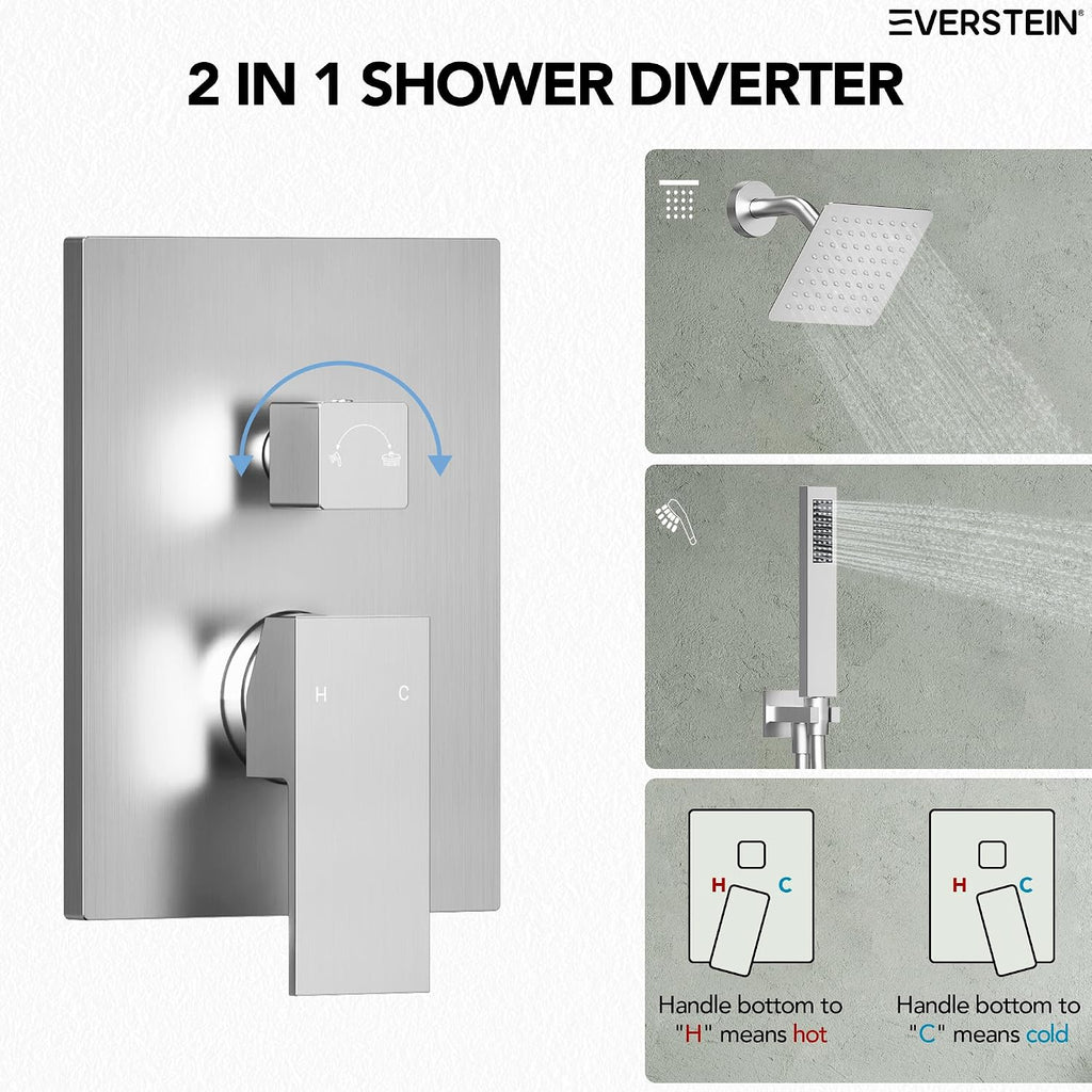 6' High-Pressure Shower System with Handheld Spray, Wall Mount Bathroom Shower Faucet Set with Valve (Brushed Nickel)