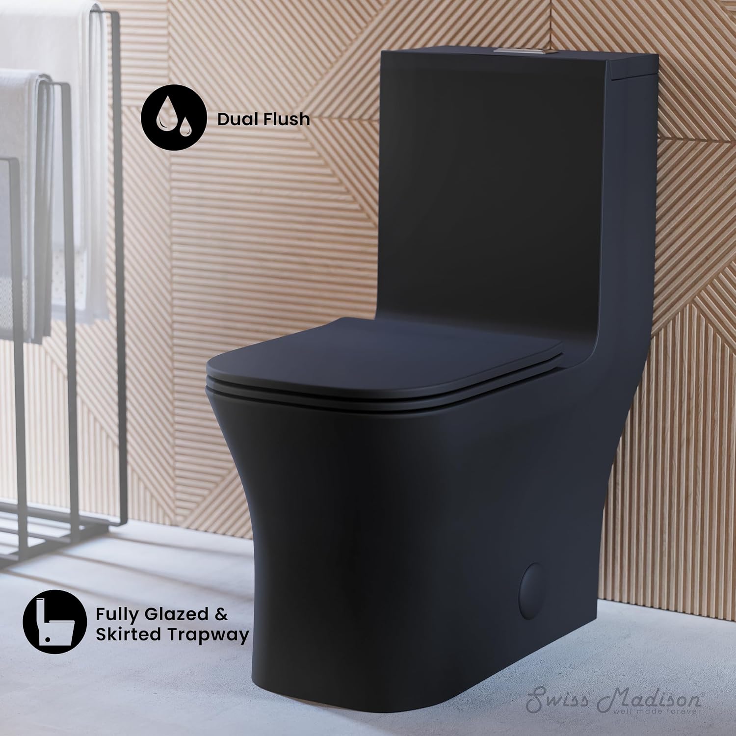 Concorde One-Piece 12' Rough-in 1.1/1.6 GPF Dual Top Flush Square Toilet in Matte Black