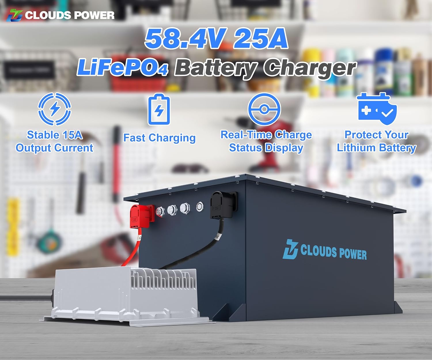 DC 58.4V 25A Lithium Battery Charger for 48V (51.2V) LiFePO4 Lithium Battery, Waterproof LFP Charger with Charging Indicator, Widely Used for 48V Golf Cart, Lawn Mower, RV, Trolling Motor