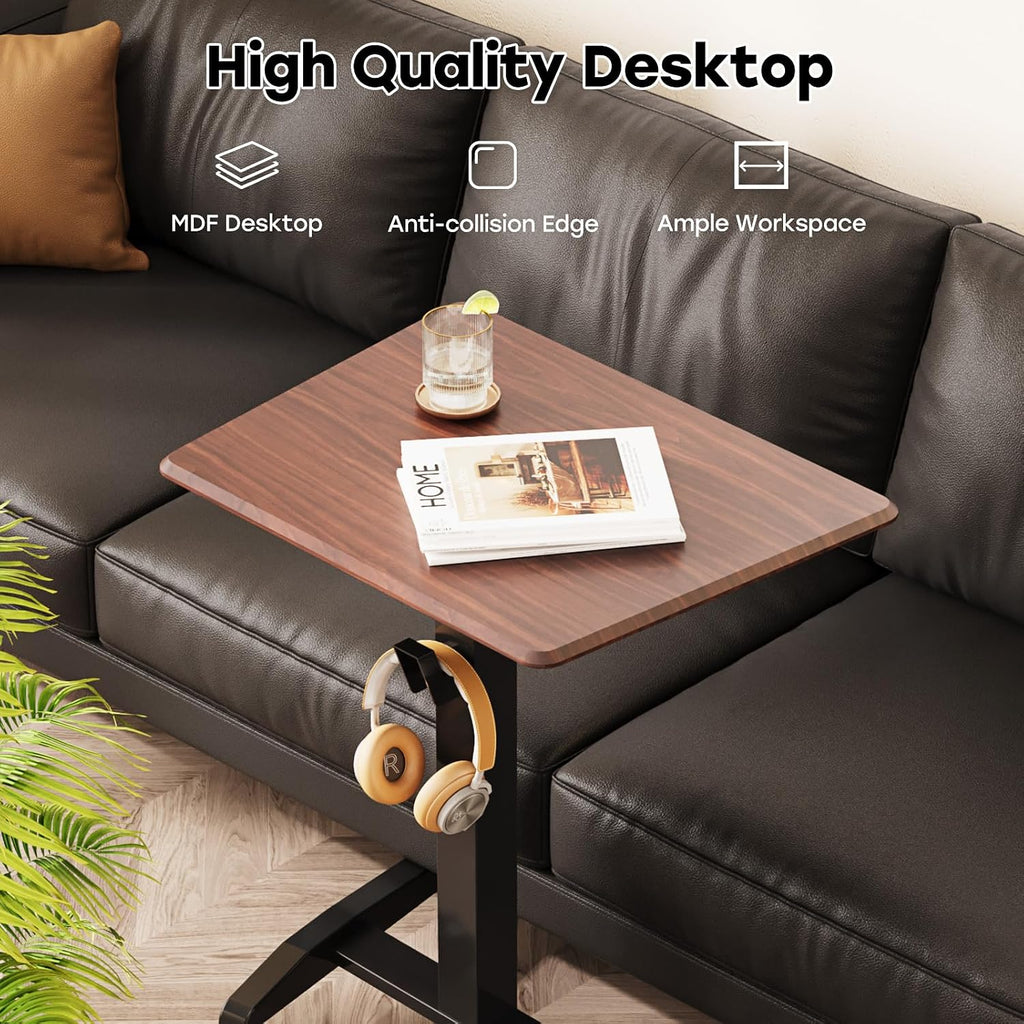 JOY worker Height Adjustable Rolling Laptop Desk with Shelf,Mobile Standing Desk,Pneumatic Mobile Laptop Table with Wheels for Couch Home Office School,Holds Up to 22lbs,Dark Walnut