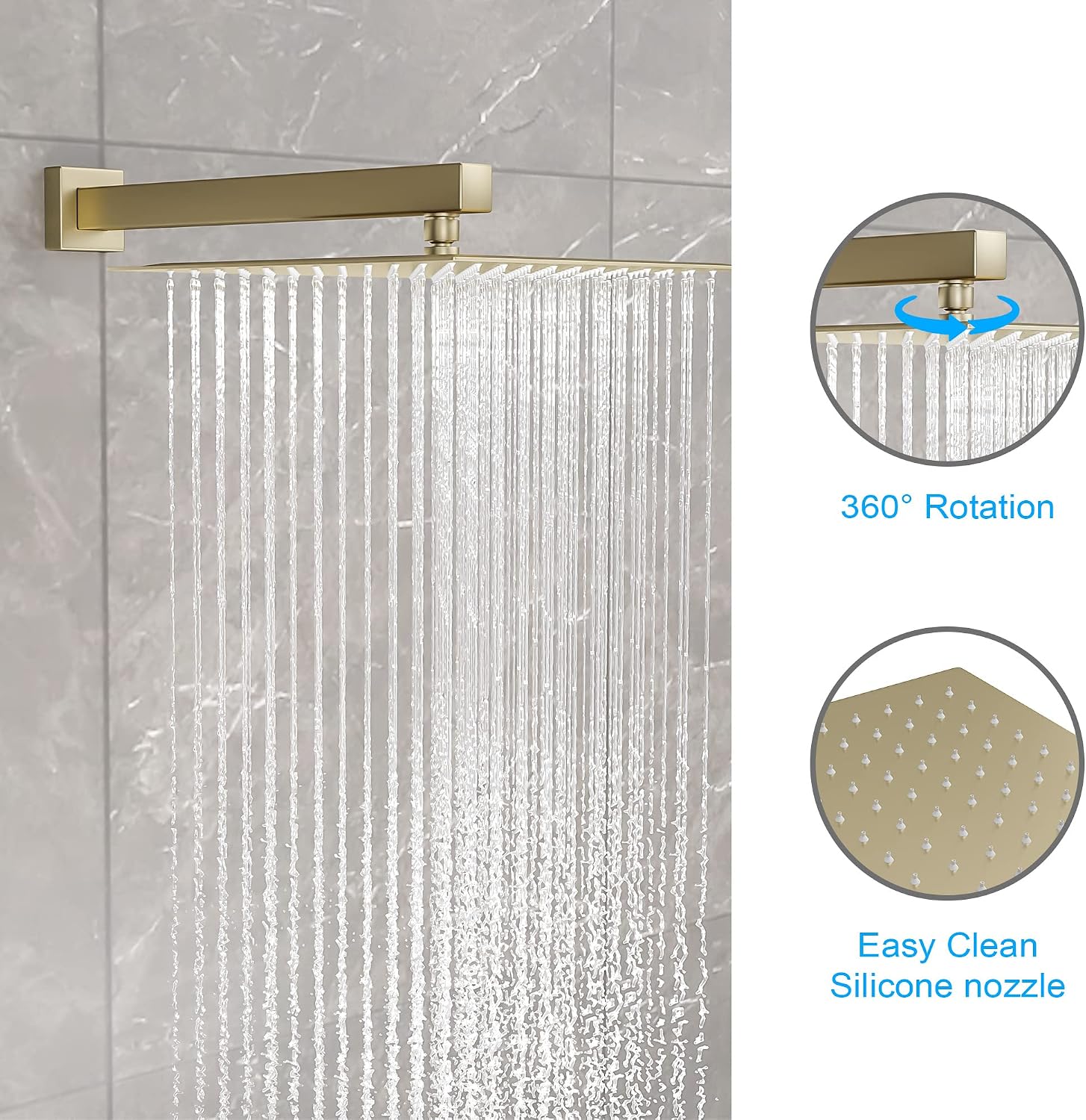 Lordear 12 Inch Rainfall Shower System Wall Mounted Shower Head Faucet Set Gold Brushed Stainless Steel Showerhead with Handheld Combo, Brass Valve Included
