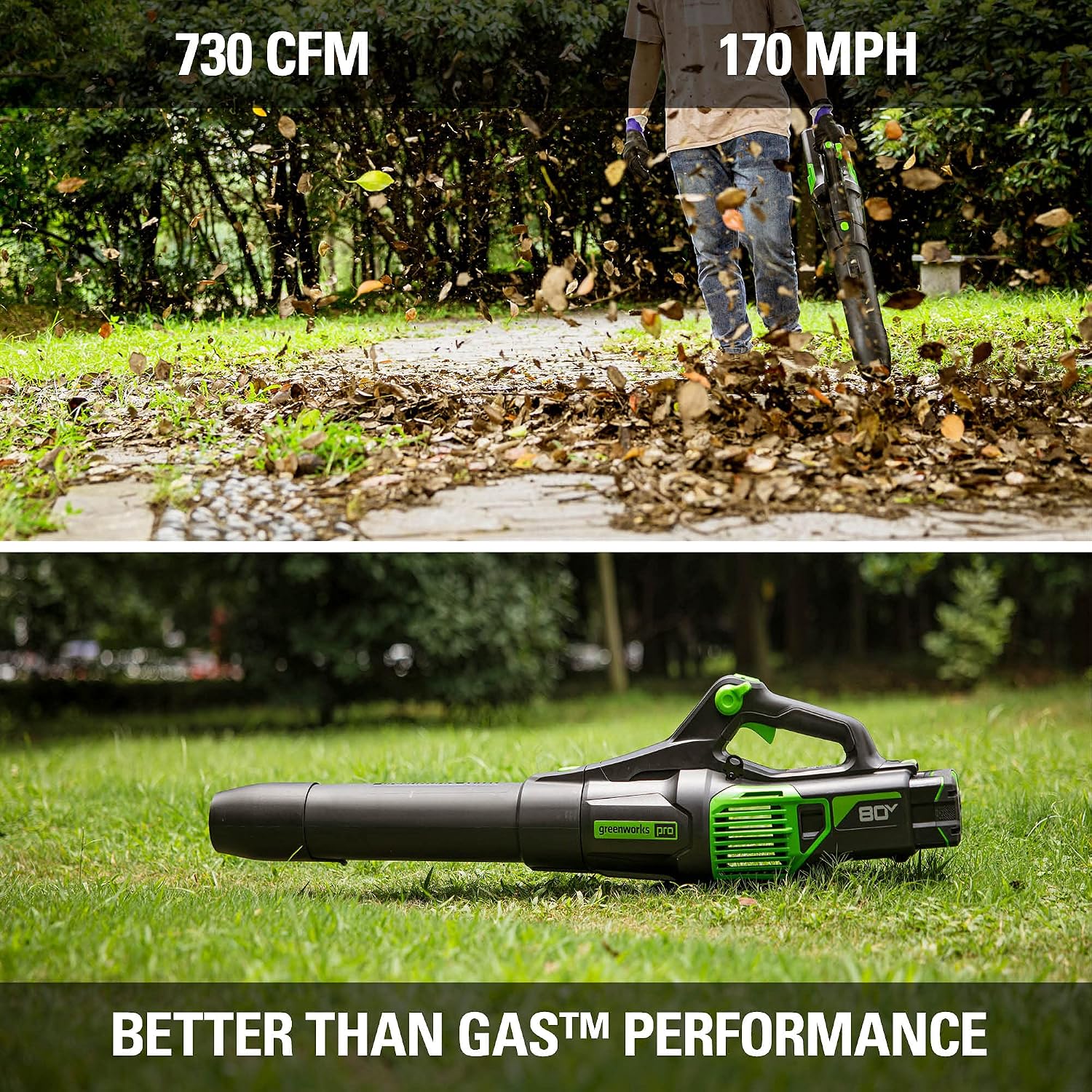 Greenworks 80V (730 CFM / 170 MPH) Cordless Brushless Axial Leaf Blower, Everyday Yard Cleanup for Driveways & Patios, Lightweight, Battery and Charger not included