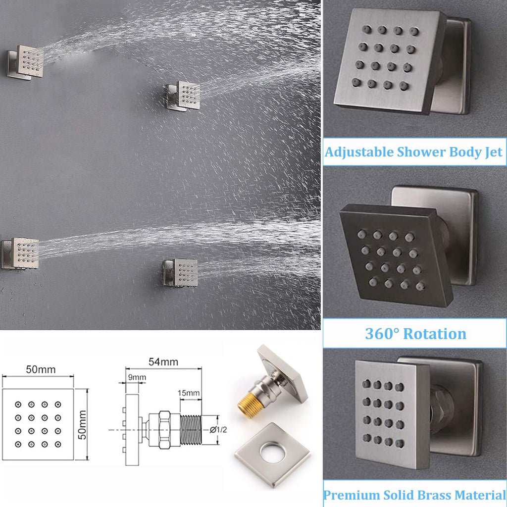 Brushed Nickel Shower System 12 Inch Ceiling Digital Temperature Display Display Shower Faucets Sets Complete Push Button Full Body Shower System with Body Jet, Can Simultaneous Operation