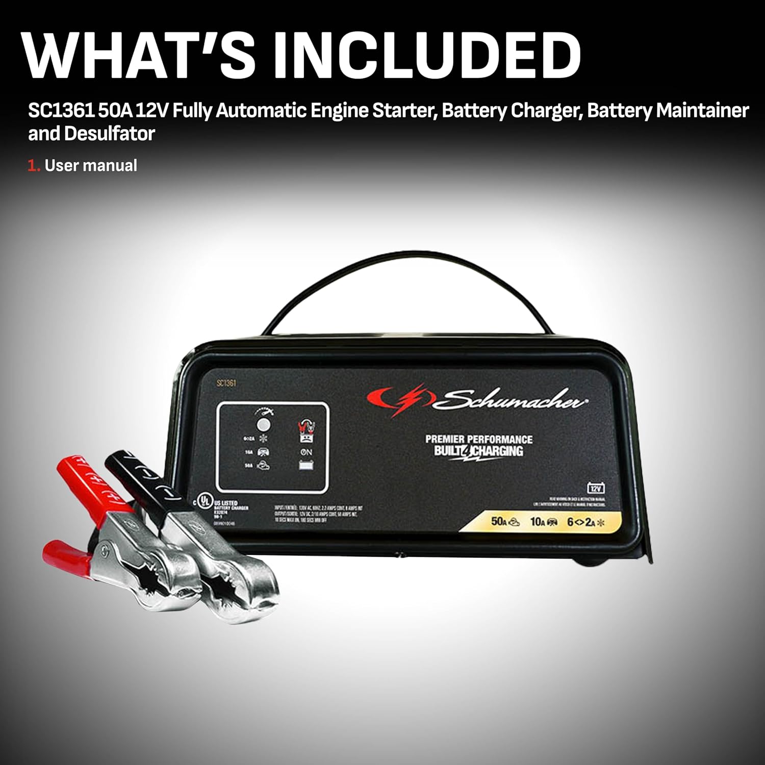 Schumacher Electric 6A Car Battery Charger and 50A Engine Starter,4-in-1 Solution,Maintainer,10A Boost,for 12V Power Sport,Automotive,and Marine Batteries,SC1361,(Pack of 2)