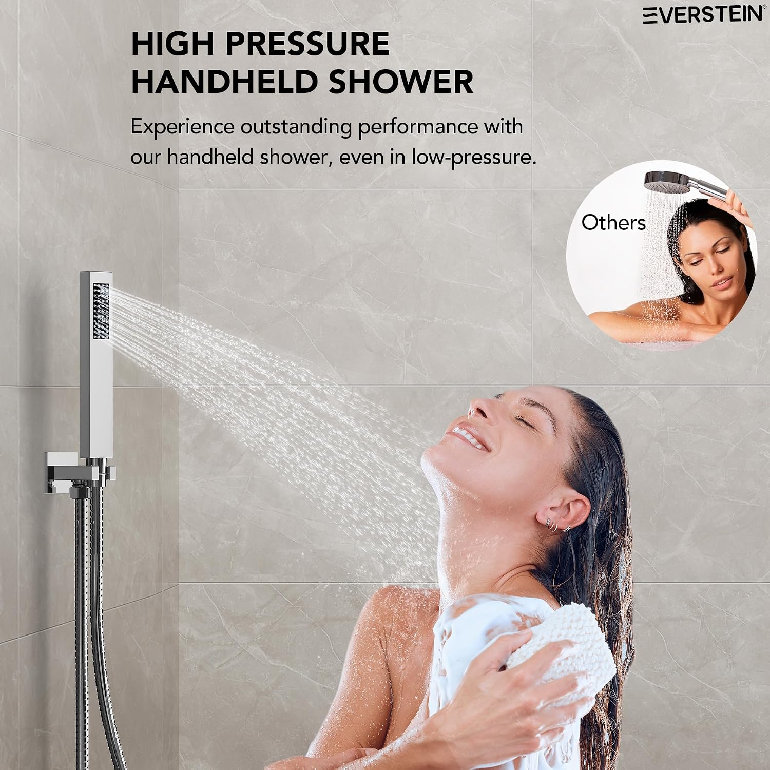 10' High-Pressure Rainfall Shower Faucet, Celling Mount Dual Shower Head System, Polished Chrome