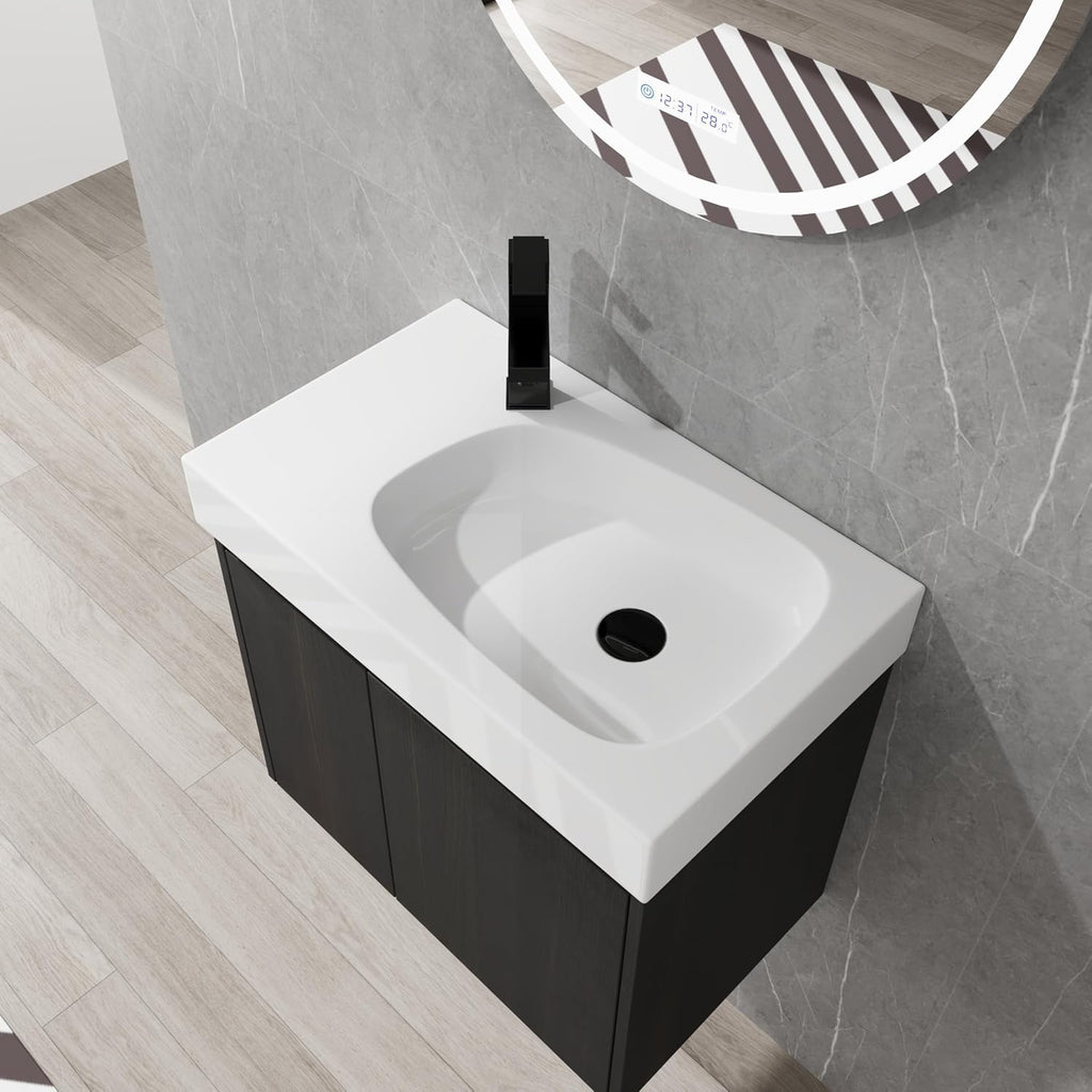 24 Inch Floating Bathroom Vanity,Bathroom Vanity with Sink,Small Bathroom Sink Cabinet with Ceramic Basin,Solid Wood Frame,Black Floating Vanity Bathroom,Wall Mounted Modern Vanity