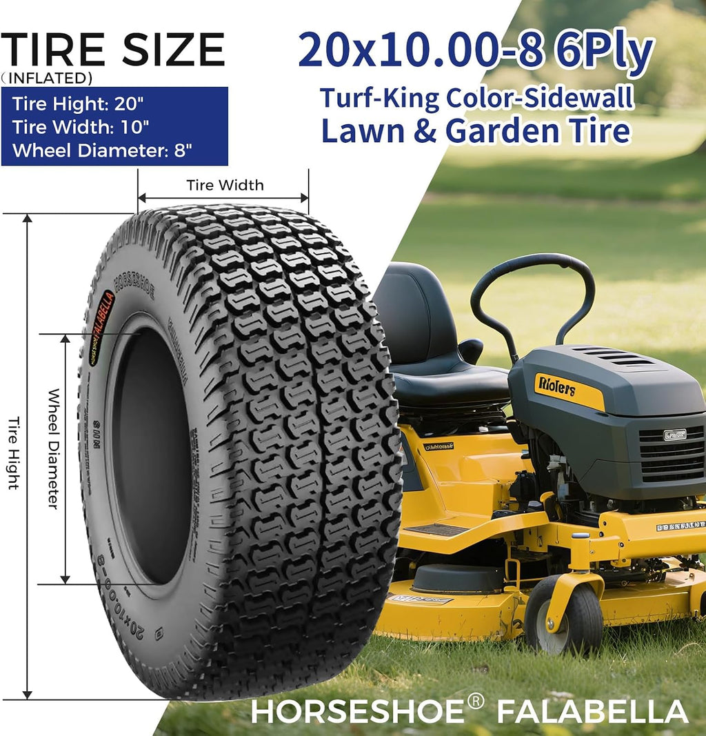 HORSESHOE FALABELLA 2 New 20x10.00-8 / 20x10-8 6PR TURF-KING LAWN MOWER TIRES LRC Heavy Duty Color-Sidewall (20x10.00-8 6Ply)
