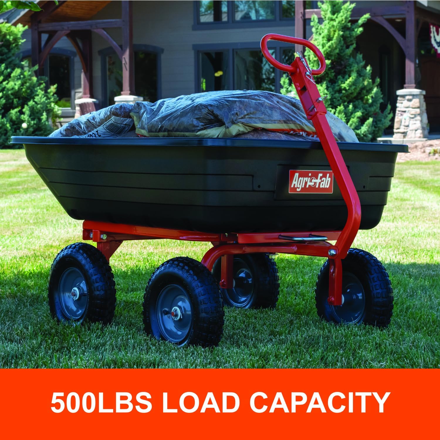 Agri-Fab 45-0594 4-Wheel Poly Convertible Pull/Tow Garden Dump Cart 1,200lb Tow Capacity Black