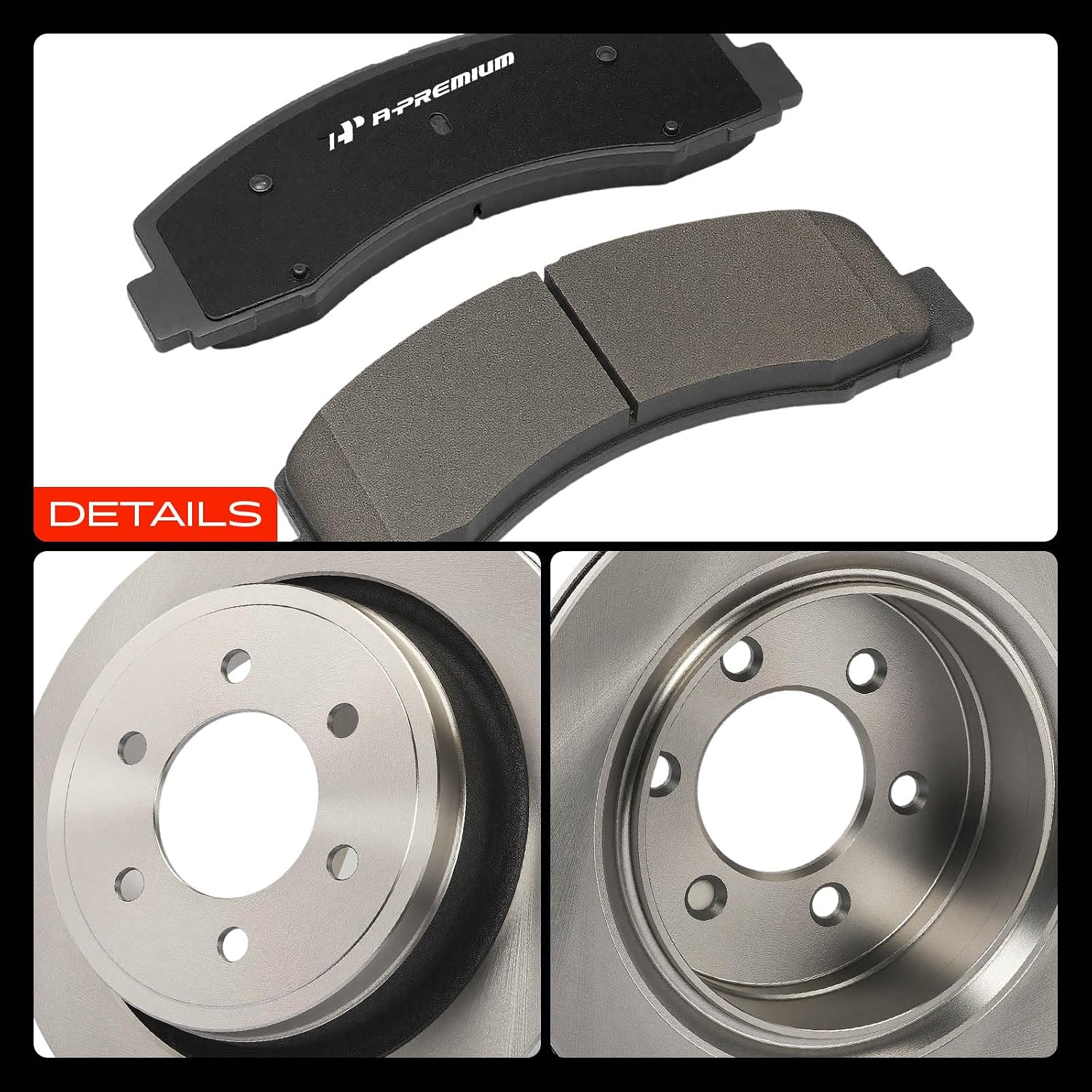A-Premium Front Vented & Rear Solid Disc Brake Rotors + Ceramic Pads Kit Compatible with Select Ford Models - For F-150 2012 2013 2014 2015 2016 2017 2018 2019 2020, 12-PC Set