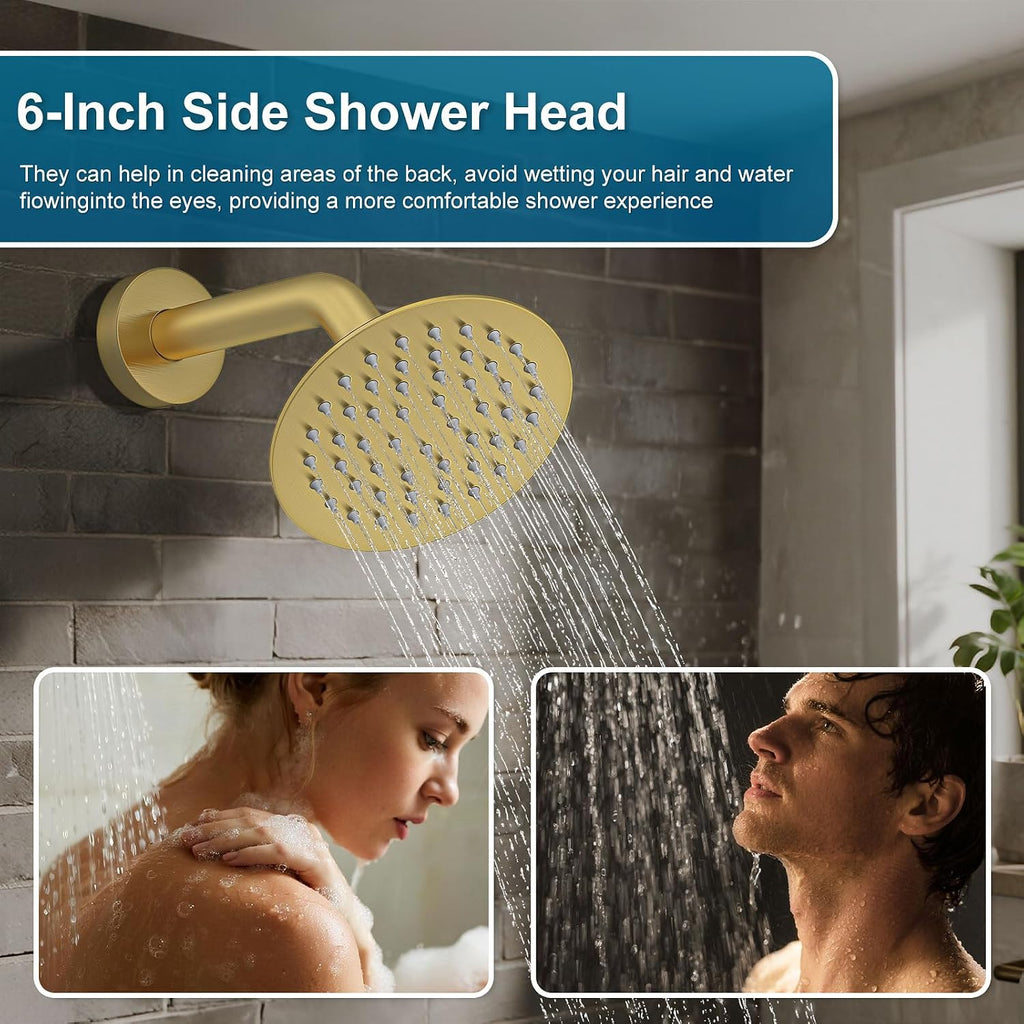Shower System Shower Faucet Set Rainfall Shower Set with Valve 12+6' Dual Rain Shower Head with Handheld Ceiling Mount Wall Mount Shower Head Shower System, Brushed Gold