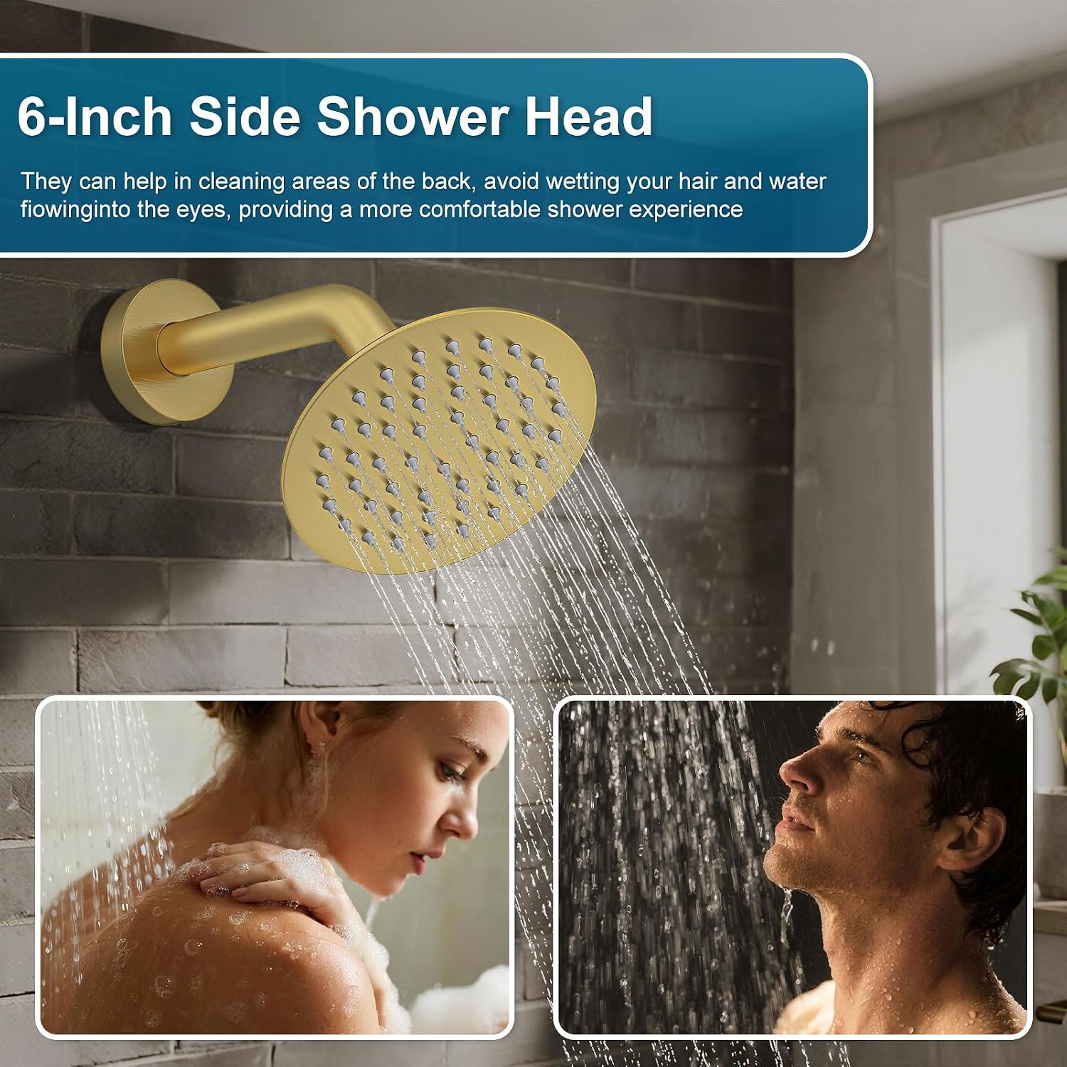 Shower System Shower Faucet Set Rainfall Shower Set with Valve 12+6' Dual Rain Shower Head with Handheld Ceiling Mount Wall Mount Shower Head Shower System, Brushed Gold