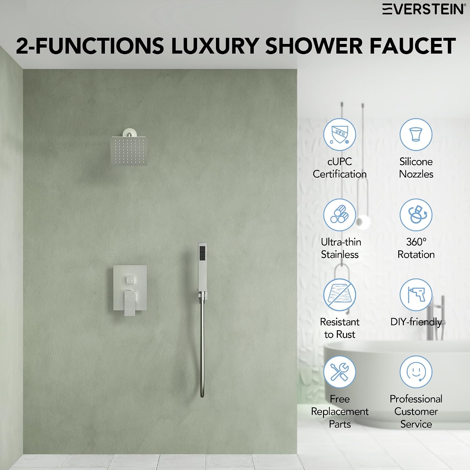 6' High-Pressure Shower System with Handheld Spray, Wall Mount Bathroom Shower Faucet Set with Valve (Brushed Nickel)