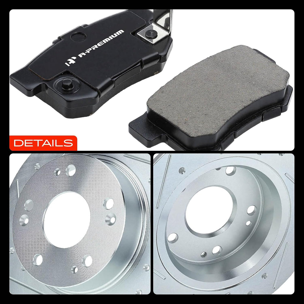 A-Premium Front and Rear Drilled and Slotted Disc Brake Rotors + Ceramic Pads Kit Compatible with Select Honda Models - Accord 2003 2004 2005 2006 2007, 2.4L, 4-Wheel Disc Brakes, 12-PC Set