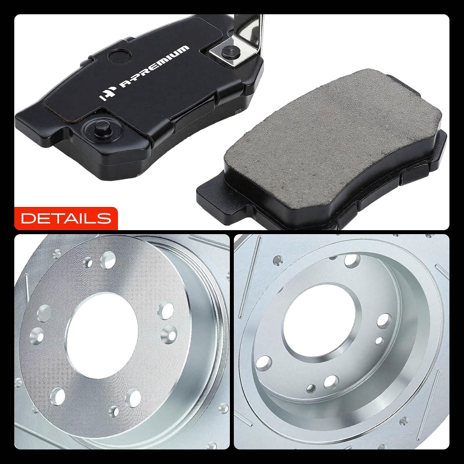 A-Premium Front and Rear Drilled and Slotted Disc Brake Rotors + Ceramic Pads Kit Compatible with Select Honda Models - Accord 2003 2004 2005 2006 2007, 2.4L, 4-Wheel Disc Brakes, 12-PC Set